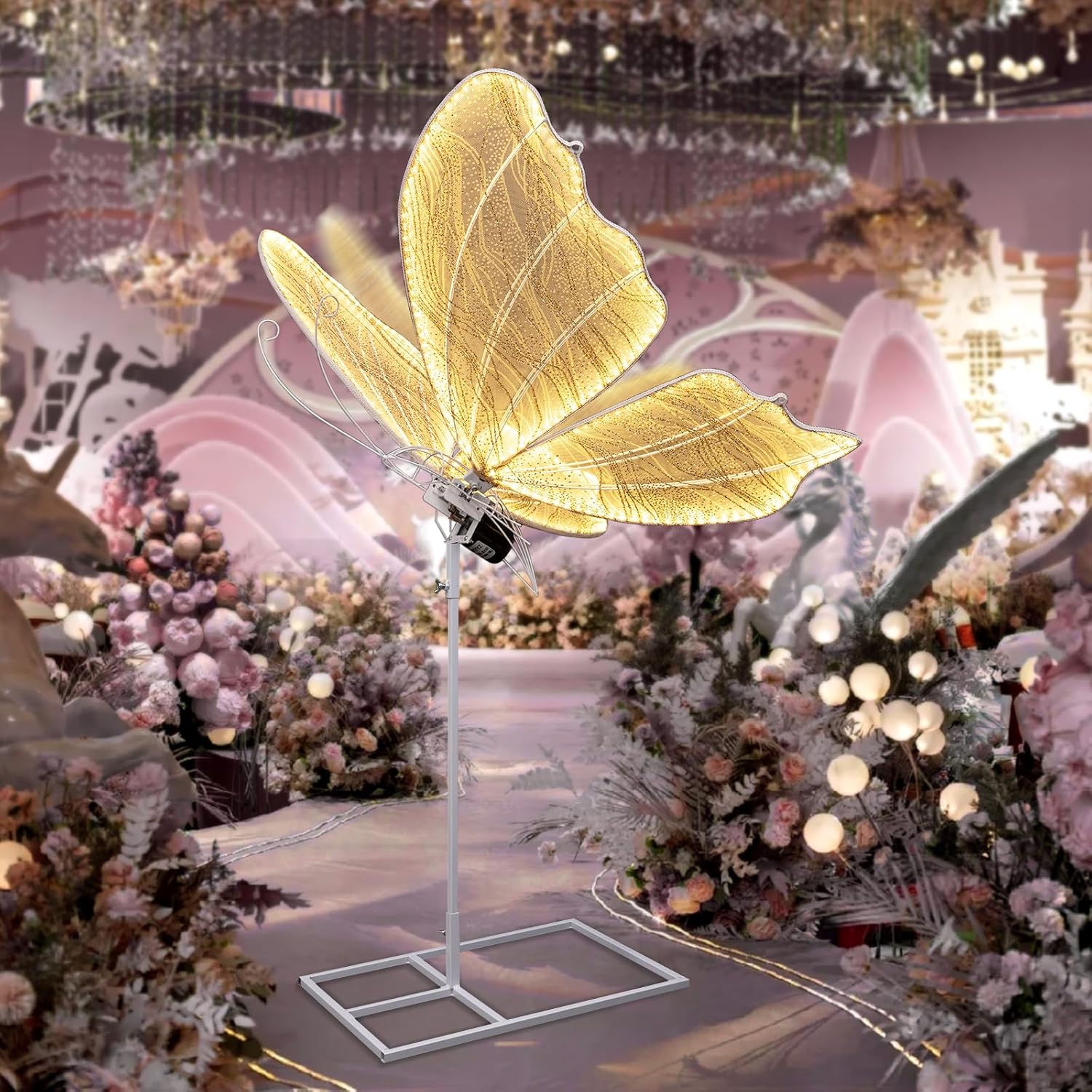 Wedding Electric Butterfly Floor Lamp: Giant Moving LED Butterflies Decoration with Movement & Lights Up - Big Movable Butterfly Props with Flapping Wings - for Birthday Party (Warm Light, 39.4 IN)
