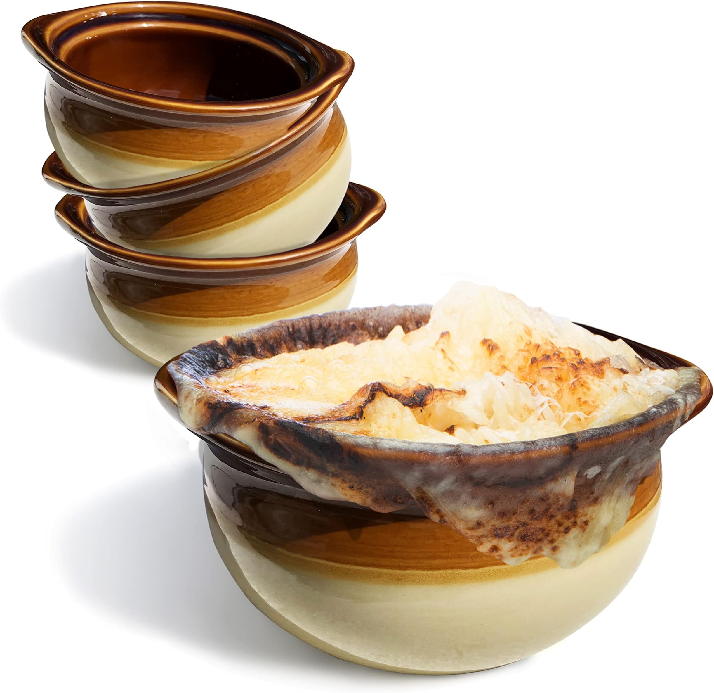 French Onion Soup Bowls, French Onion Soup Crocks, Oven Safe Set of 4, 12 ounces - 4 ยฝโ x 2 ยฝโ