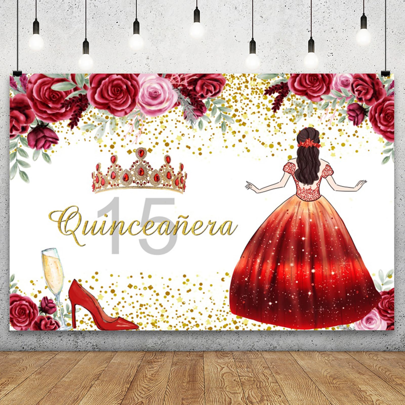 YongFoto 10x8ft Quinceañera 15th Birthday Backdrop Rose Floral Crown Princess Birthday Background for Photography Mexico 15th Adult Girl Birthday