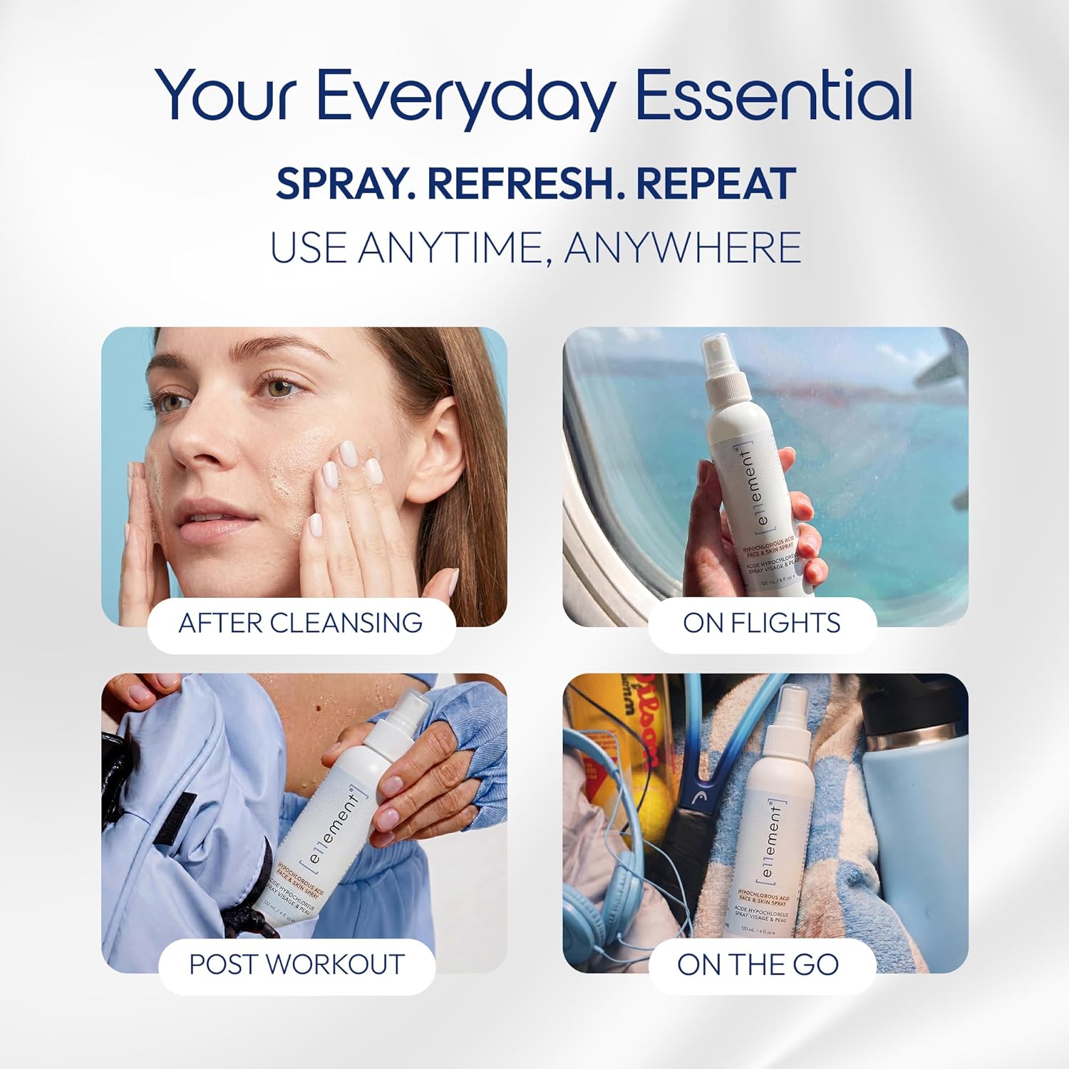 e11ement Hypochlorous Acid Spray – Gentle Multi-Use Cosmetic for Face & Body – Fragrance-Free Skin Refresher (Medium 4 oz.)