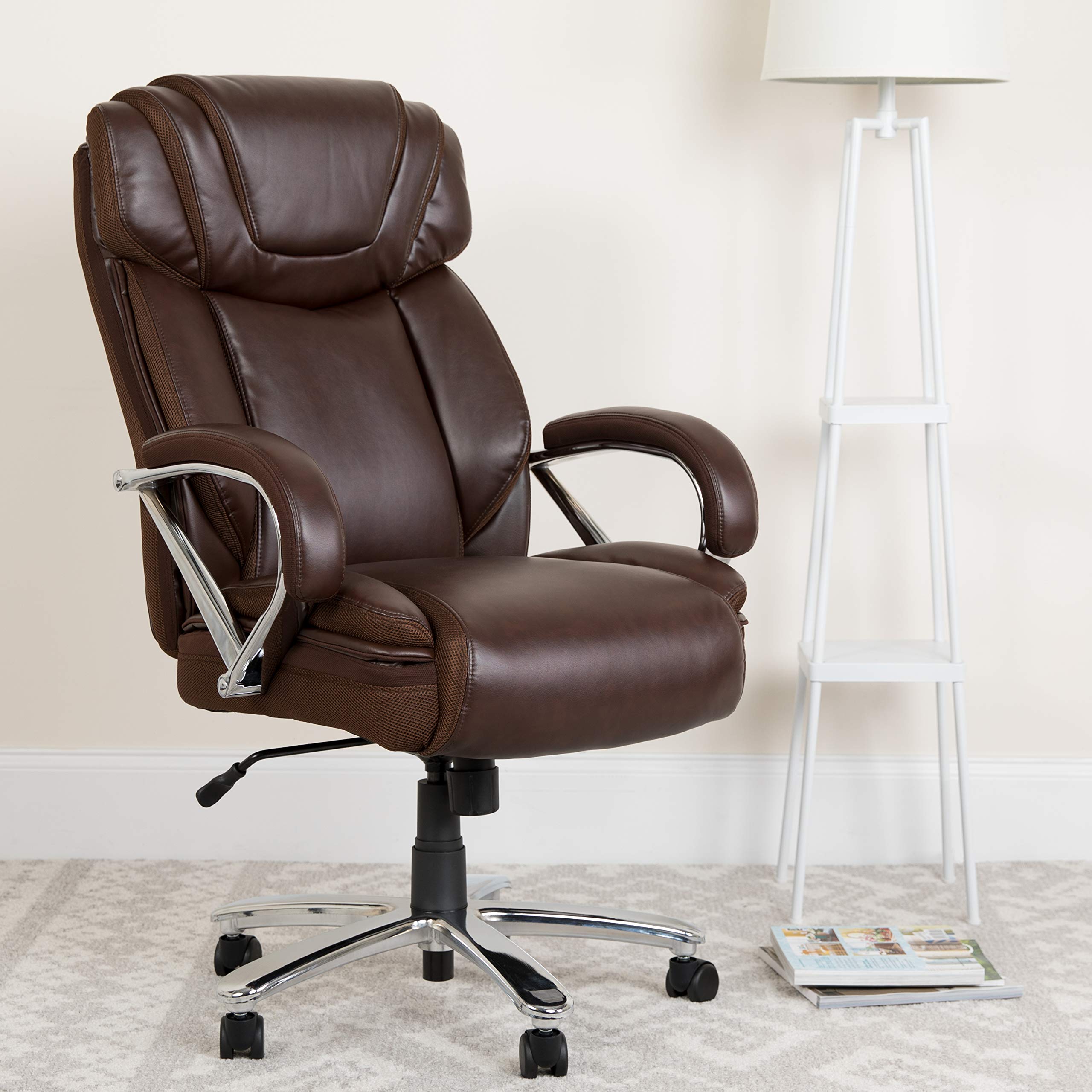 Flash Furniture Hercules Series High-Back Swivel LeatherSoft Office Chair, Ergonomic Executive Chair with Headrest and Adjustable Height, Brown