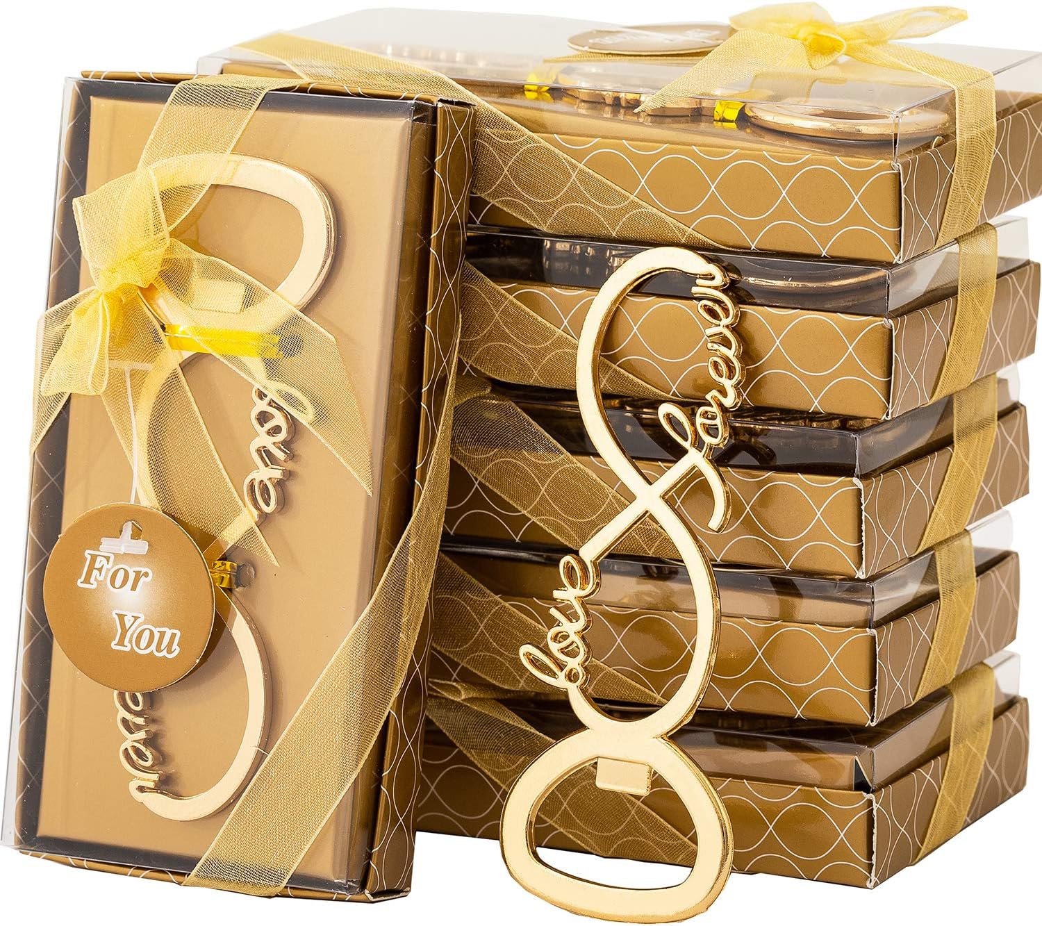50 Pieces Love Forever Bottle Opener Wedding Party Favors for Guest Bridal Shower Party Return Gifts or Baby Shower Decorations and Souvenirs with Gift Boxes (Gold)