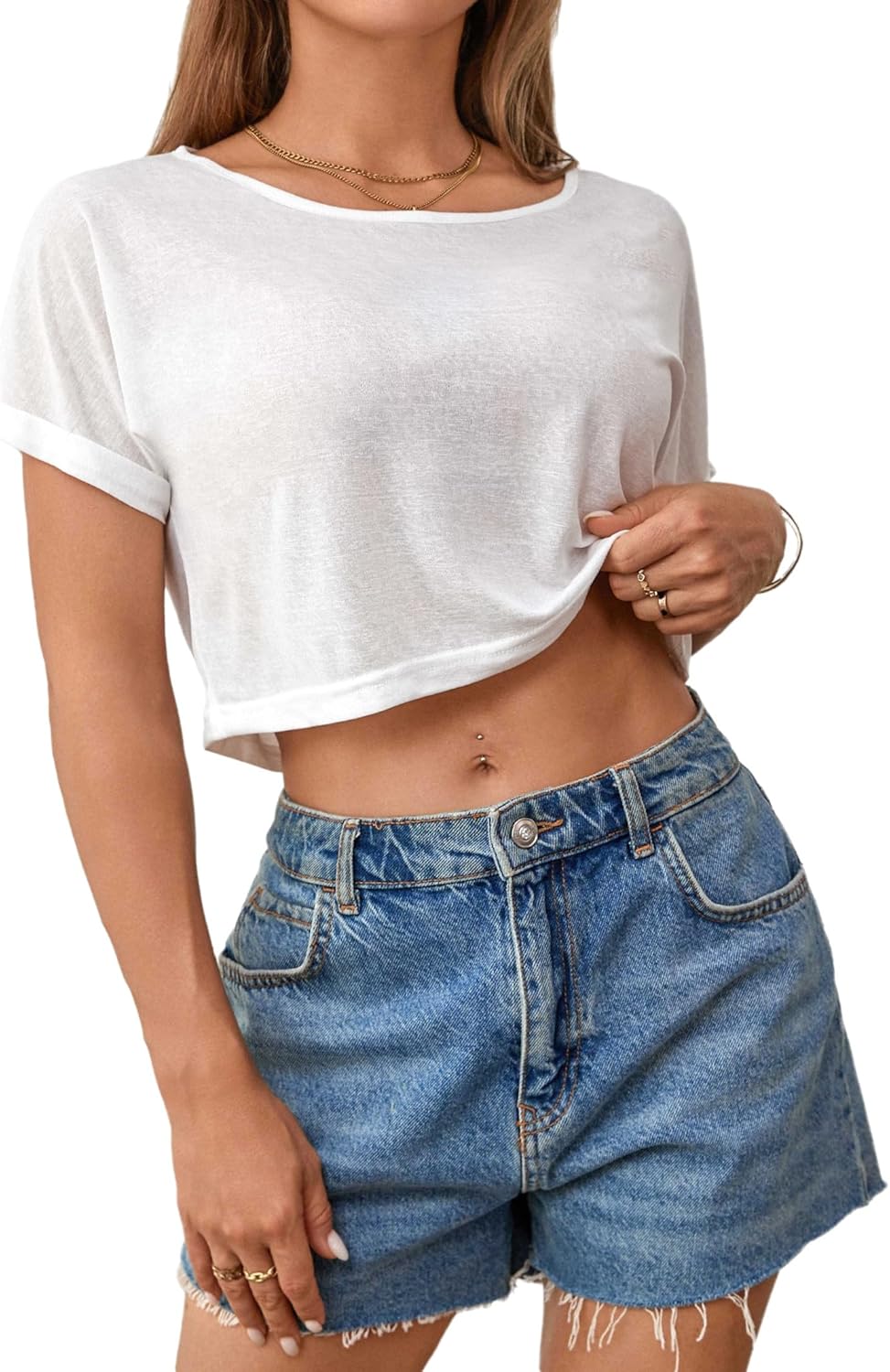 JDEEO Women's Sheer Mesh Crop Top See Through Short Sleeve Casual Loose Fit Summer Tee Shirt