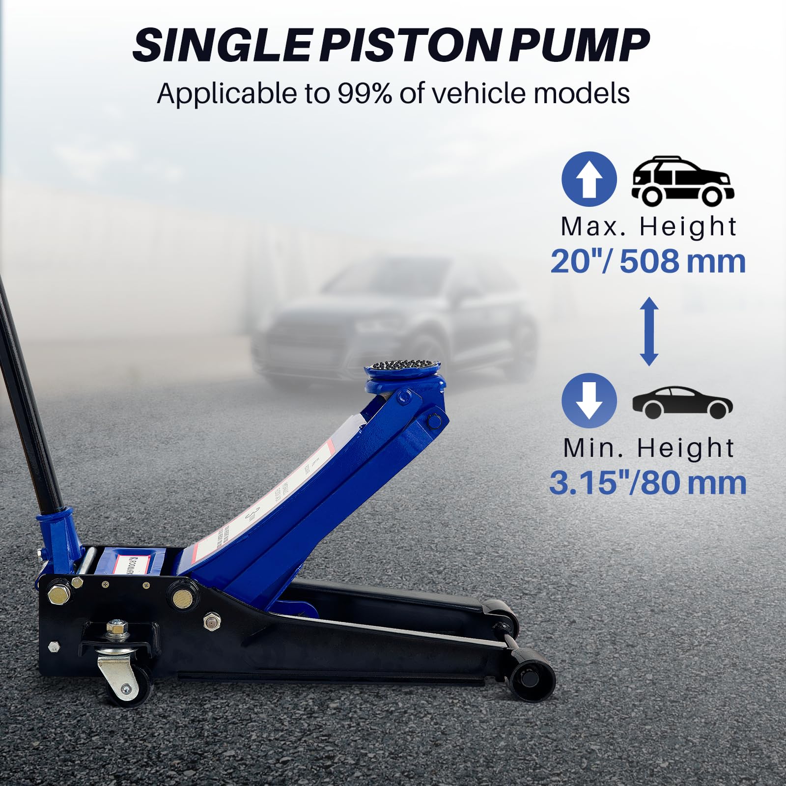 3 toneladas de Doble Bomba de Jack de Aterrizaje hidráulico para elevación rápida de automóviles, Jack de Servicio de Perfil bajo, Rango de elevación de 8-51cm de Capacidad de 3 toneladas