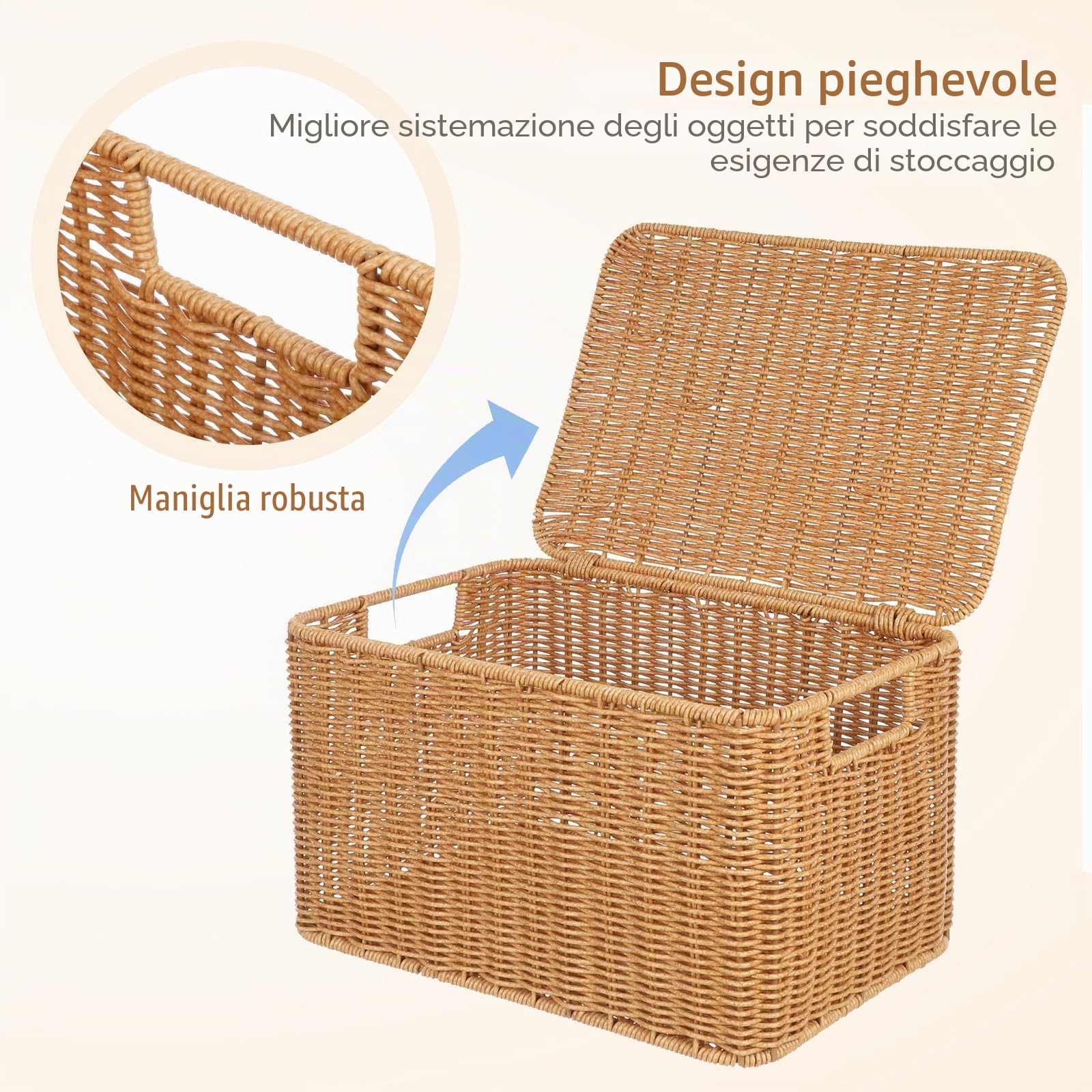 Cestino con Coperchio Portaoggetti in Pp e Telaio in Ferro, Forma Cubica, Capienza Grande, per Giochi e Oggetti Vari, Organizer Pratico