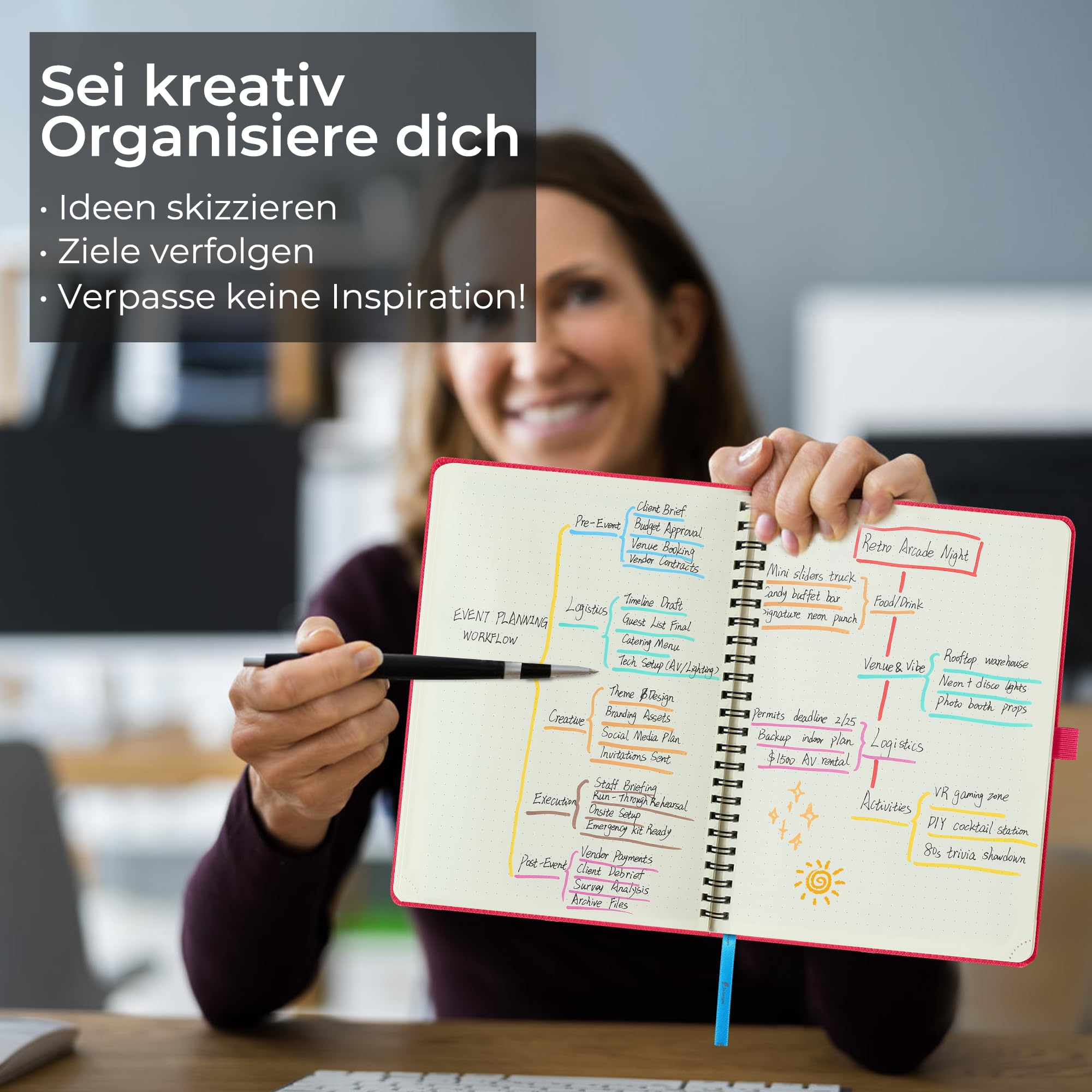 Kalender 2026 2027 Wochenplaner,A5(21,9x 16,2cm),18-Monate Buchkalender (Jul.2026-Dez.2027) Ringbuch mit Softcover,wochenkalender mit selbstklebendem Stifthalter,Rosenrot,Querformat.