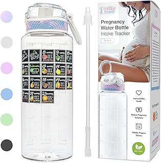 BellyBottle Pregnancy Water Bottle Tracker (BPA-Free) Pregnancy Must Haves First Trimester - Pregnancy Gifts for Women - Pregnancy Essentials for Nausea Relief (includes Weekly Stickers + Straw) CLEAR
