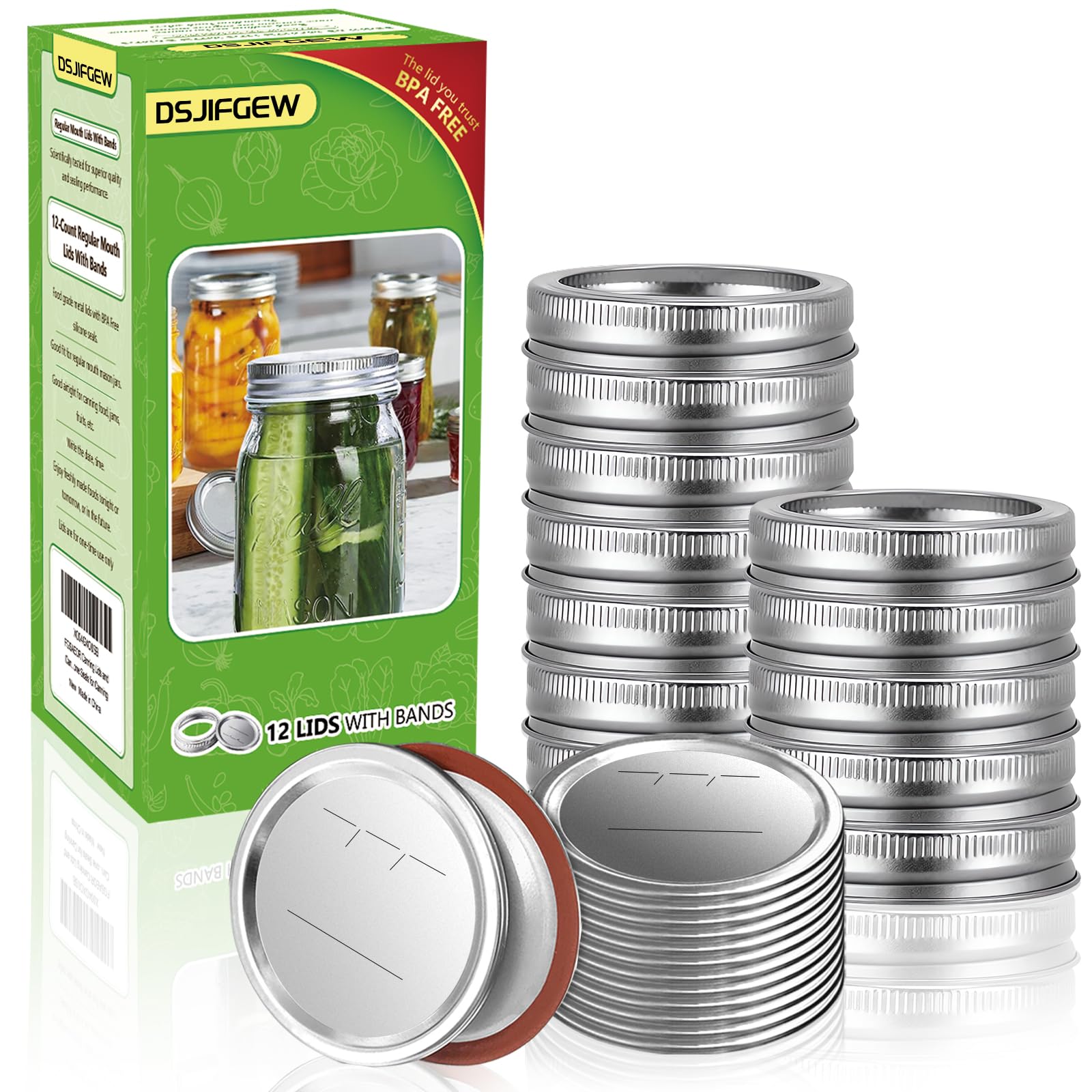 Photo 1 of DSJIFGEW Canning Lids and Rings Regular Mouth, 24Pcs Split Type Metal Mason Jar Lids with Bands for Regular Mouth Ball, Kerr Jars - Food Grade with Silicone Airtight Seal Small Canning Lids (70mm)
