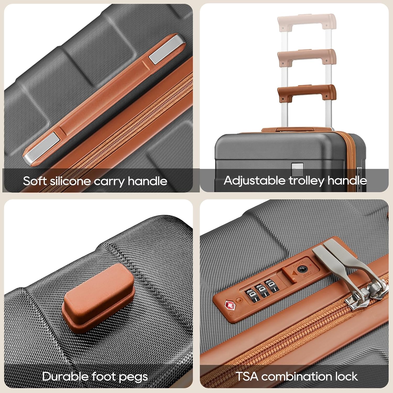 imiomo Carry on Luggage 22x14x9 Airline Approved with Satchel Bag, Hardside 20 Inch Carry-on Suitcases with Spinner Wheels and TSA Lock, Grey