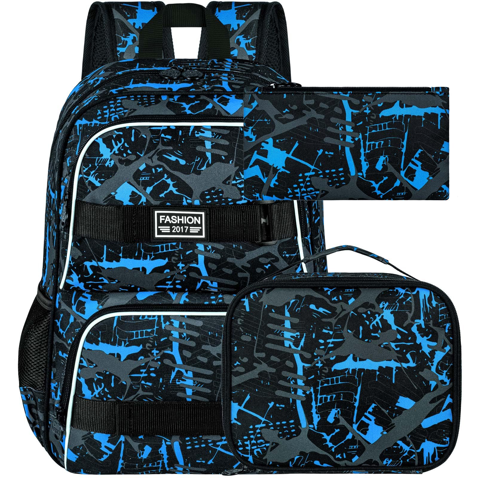 3-Piece Backpack Set For Girls & Boys | 17 Inch Laptop Backpack With Lunch Box & Pencil Case, Durable School Bookbag