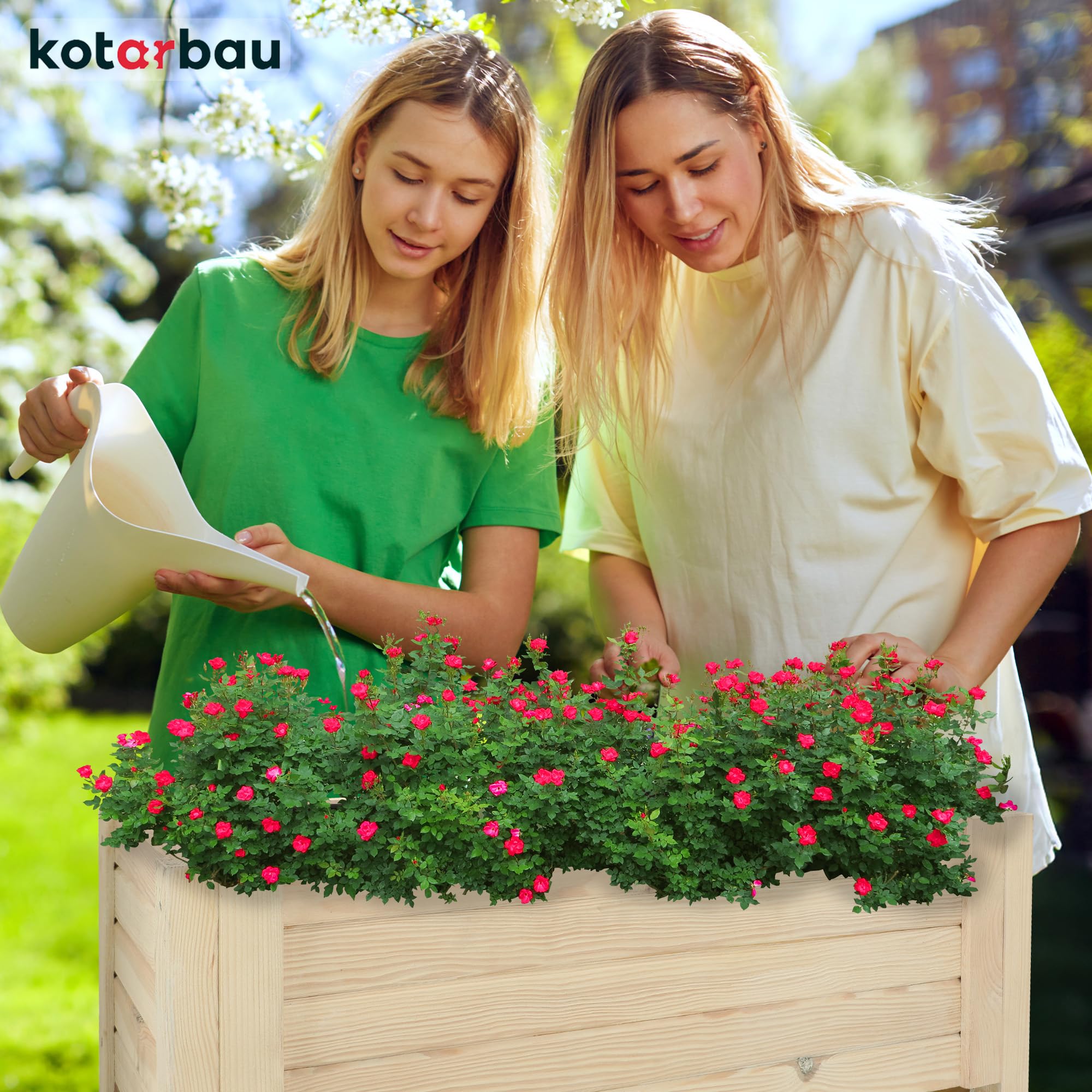 KOTARBAU® Jardineras Exterior - Macetas Exterior - Madera de Pino - 79 x 39 x 30 cm - Rústico - Macetero Rectangular - Grande - Macetero con Patas - con Velo Antimaleza - Decorativo