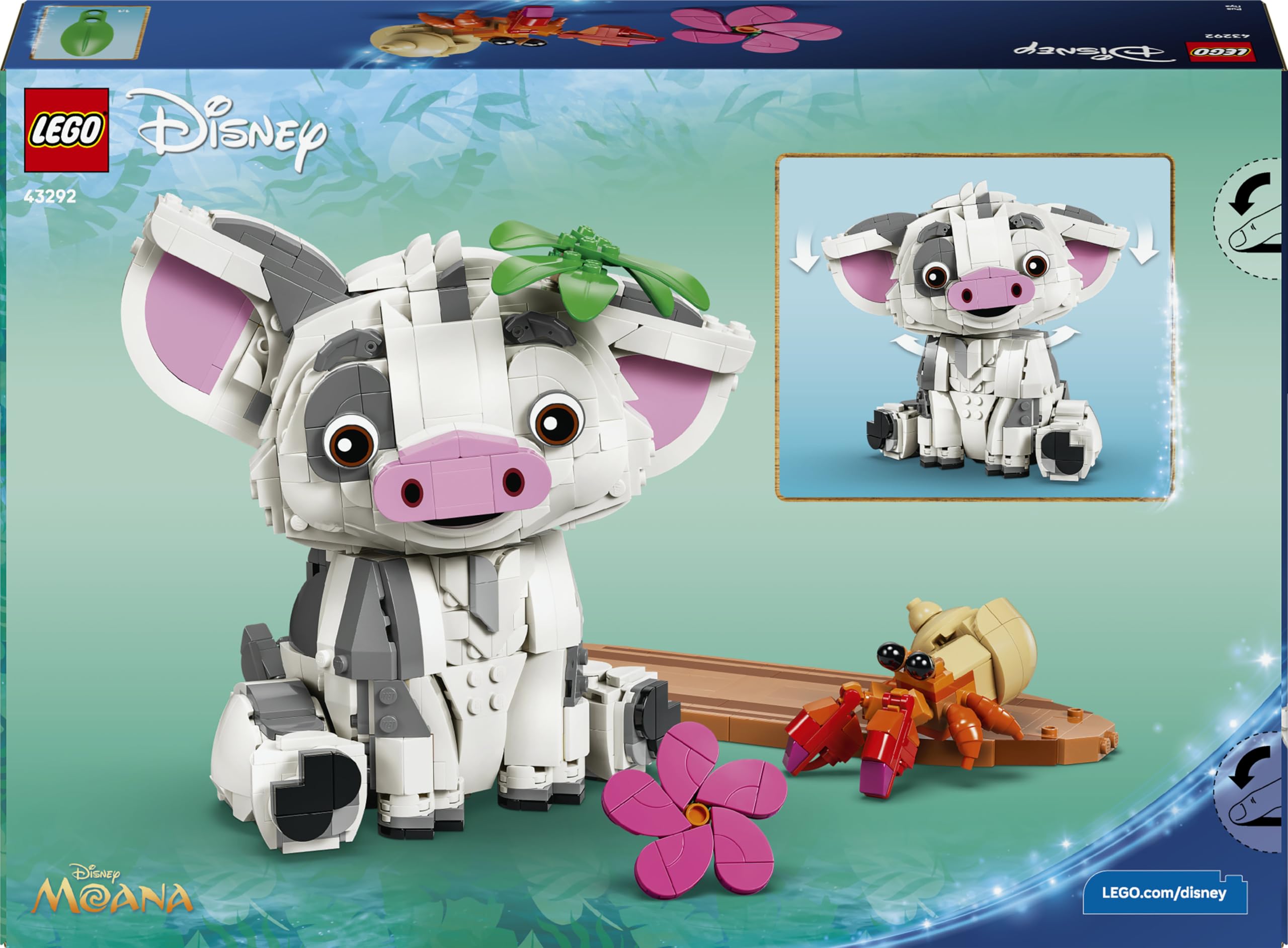 LEGO ǀ Disney Vaiana Pua 43292 | Kolekcjonerska figurka Disneya, zabawka dla 9-latki, prezent dla dziewczynki i chłopca, klocki dla dzieci, 885 elementów