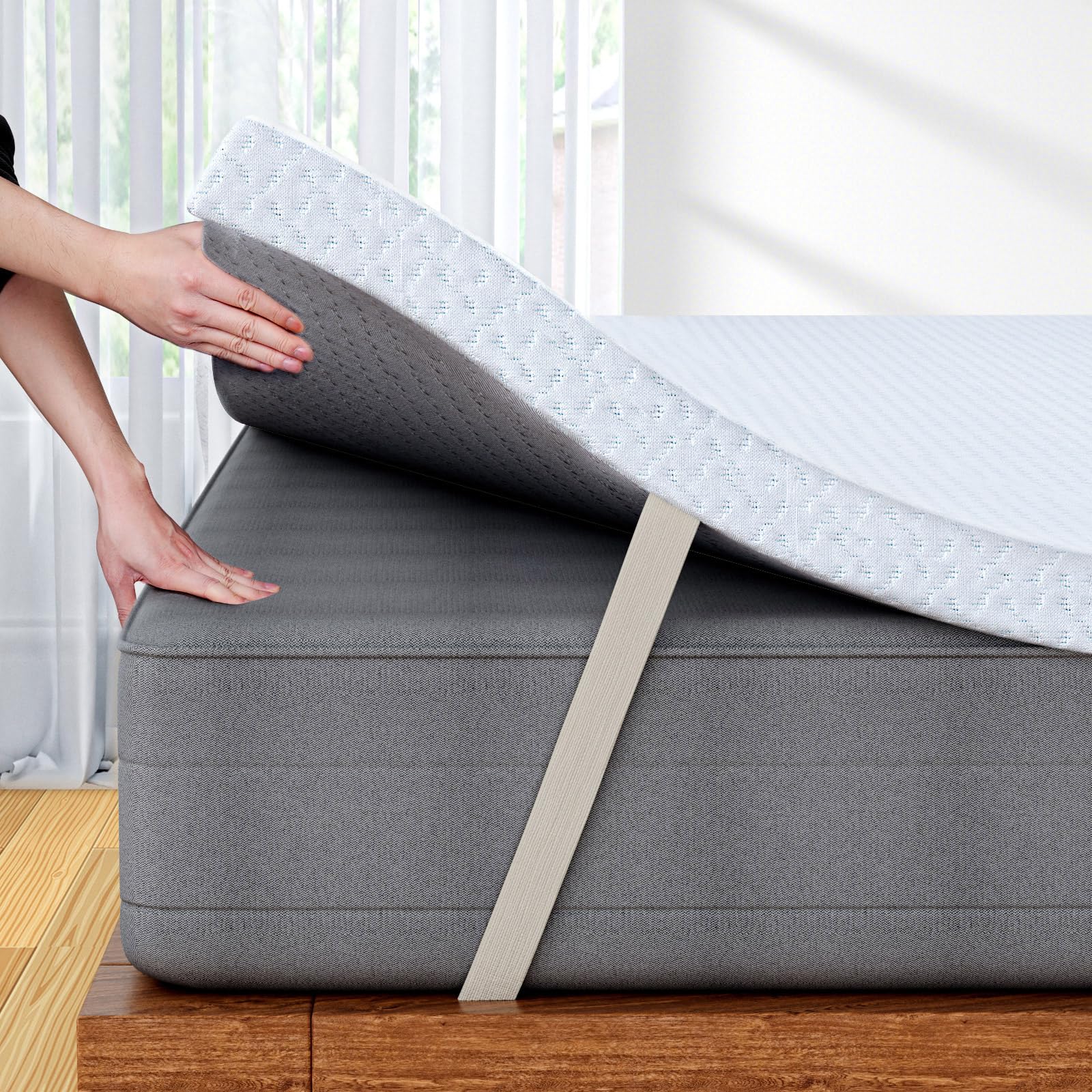 FRIDEKO Super King Memory Foam Mattress Topper, Mattress Topper Super King with High-Density Foam, Washable & Removable Zipped Cover, Elasticized Corner Straps for Back Pain Relief (180x200x7cm)