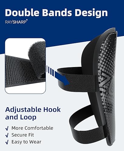 Miniatura 9 de RAYSHARP Espinilleras de fútbol para jóvenes, cómodas y duraderas, con correas ajustables para niños, niñas, adolescentes y adultos