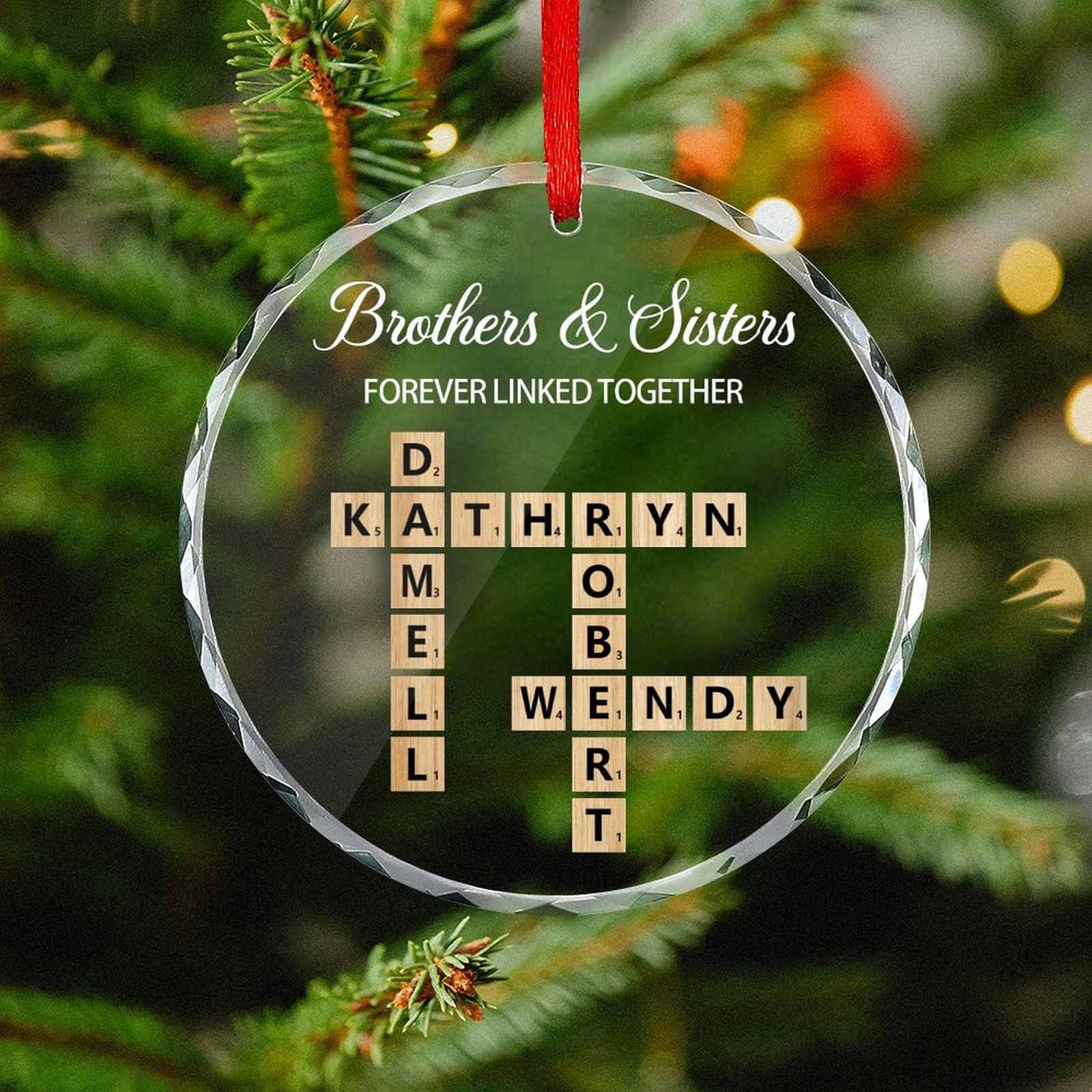 Personalized Brother and Sister Christmas Ornament 2025,Custom Crystal Family Crossword Ornaments,Christmas Tree Hanging Ornament,Gifts for Siblings Family