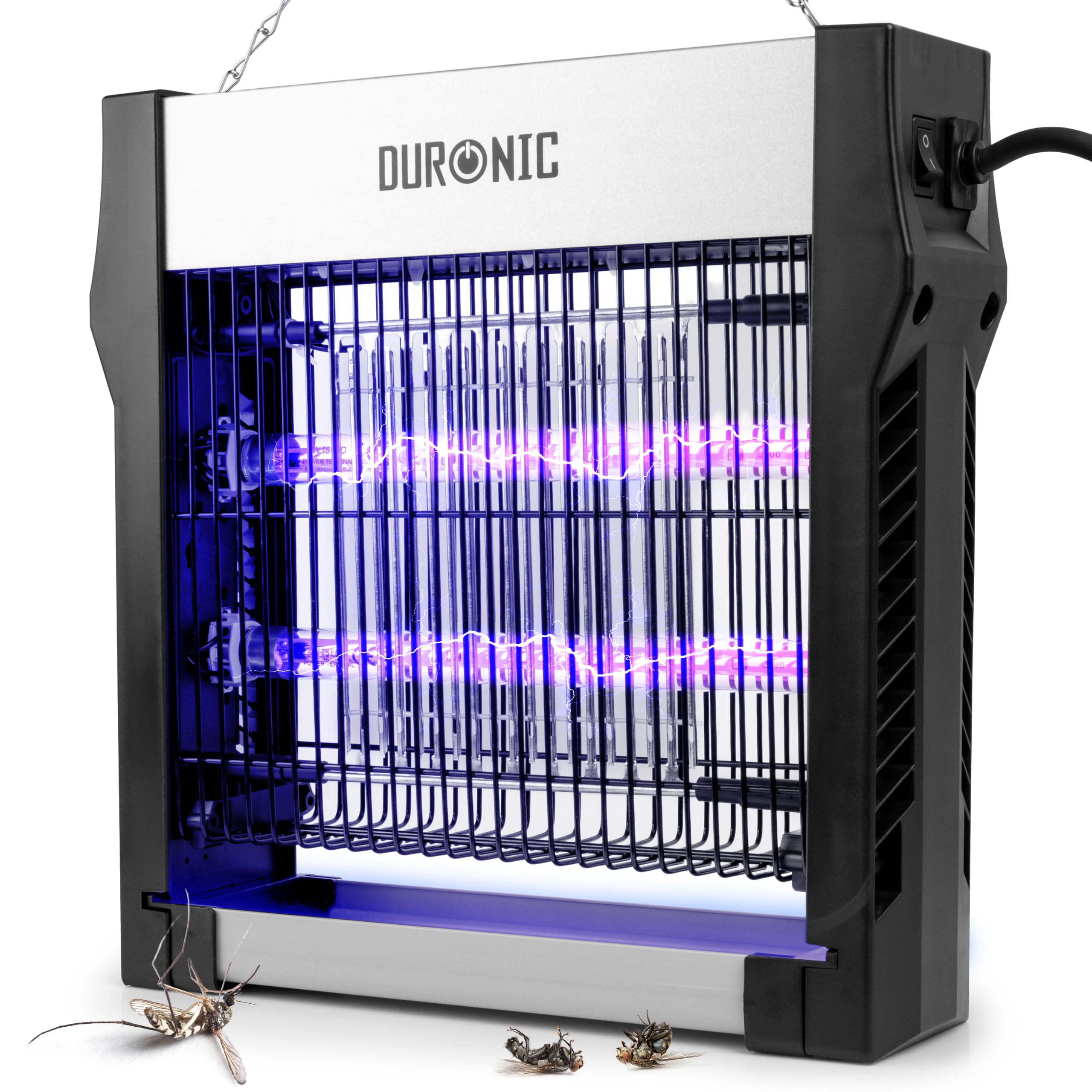 Duronic FK2X4 Electric Fly Killer, Dual Wavelength UV Bug Zapper with Removable Tray and Hanging Chain, Energy Efficient 8W Indoor Insect Trap for Kitchen and Home