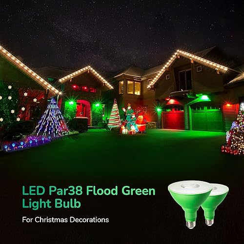 Miniatura 2 de EDISHINE Decoraciones de Navidad Bombillas de Luz de Inundación LED Verdes PAR38 para Exteriores, Bombilla LED Regulable, 18W (Equivalente a 120W),