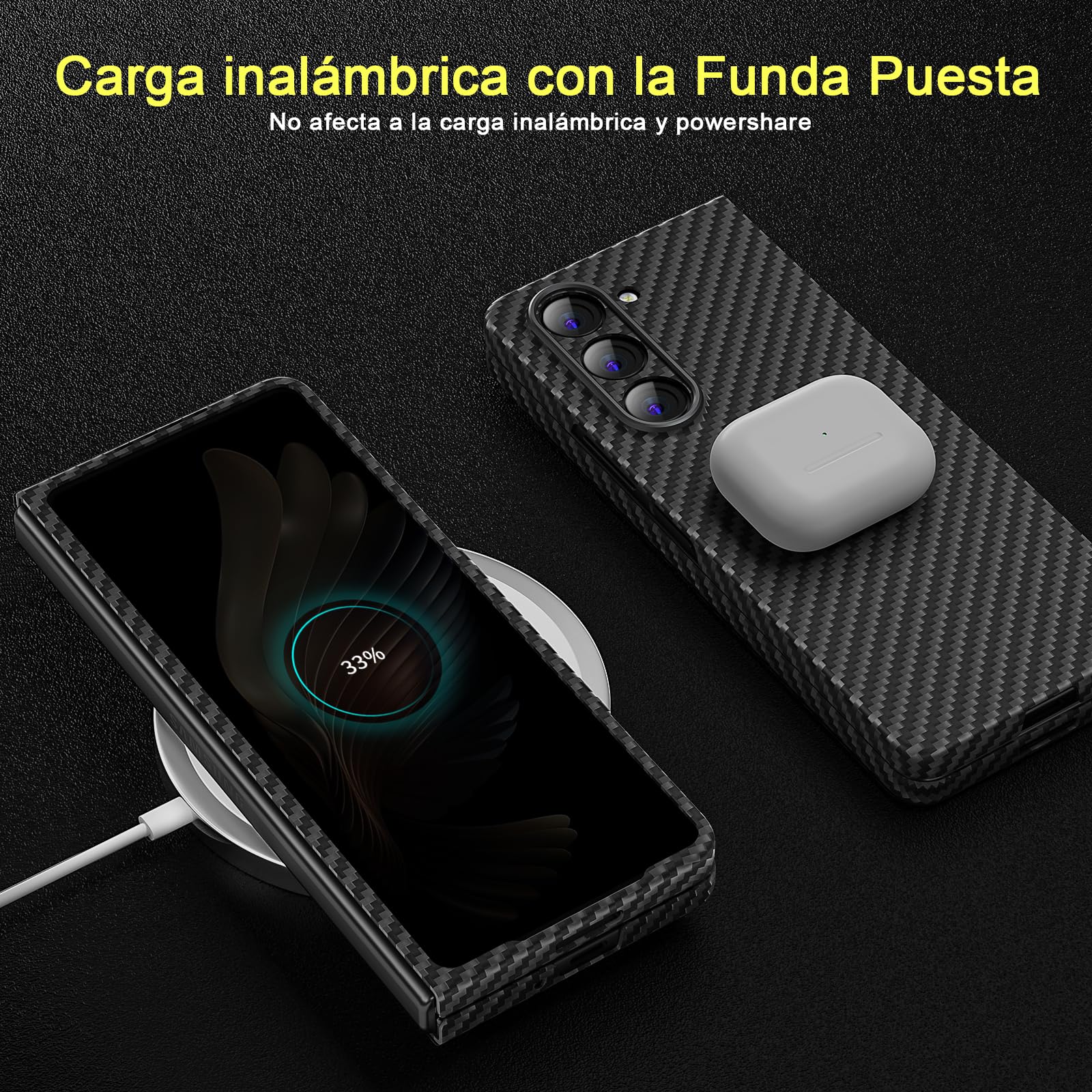 memumi Funda Aramida Carbono para Samsung Galaxy Z Fold 5 Funda 0.5 mm de Carbono Resistente y Duradero para Galaxy Z Fold5 5G Case Fibra Aramida con Protección contra Caídas de Grado Militar Negro