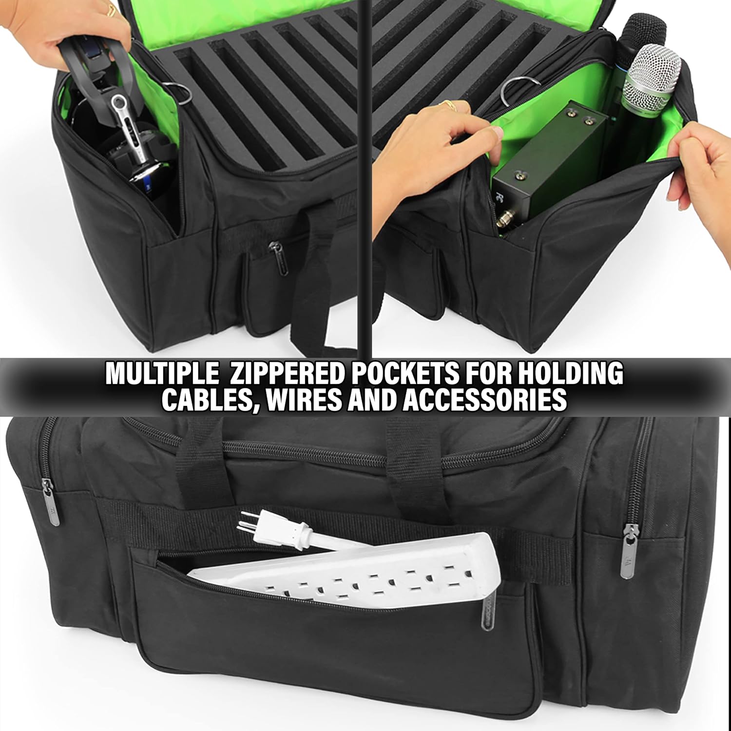 CM Cable Bag For DJ Equipment and DJ Accessories - Premium Gig Bag Microphone Case With Cable Storage Dividers and Padded Pockets For Wireless Mics, Mixers, Headphones and More Audio Accessories