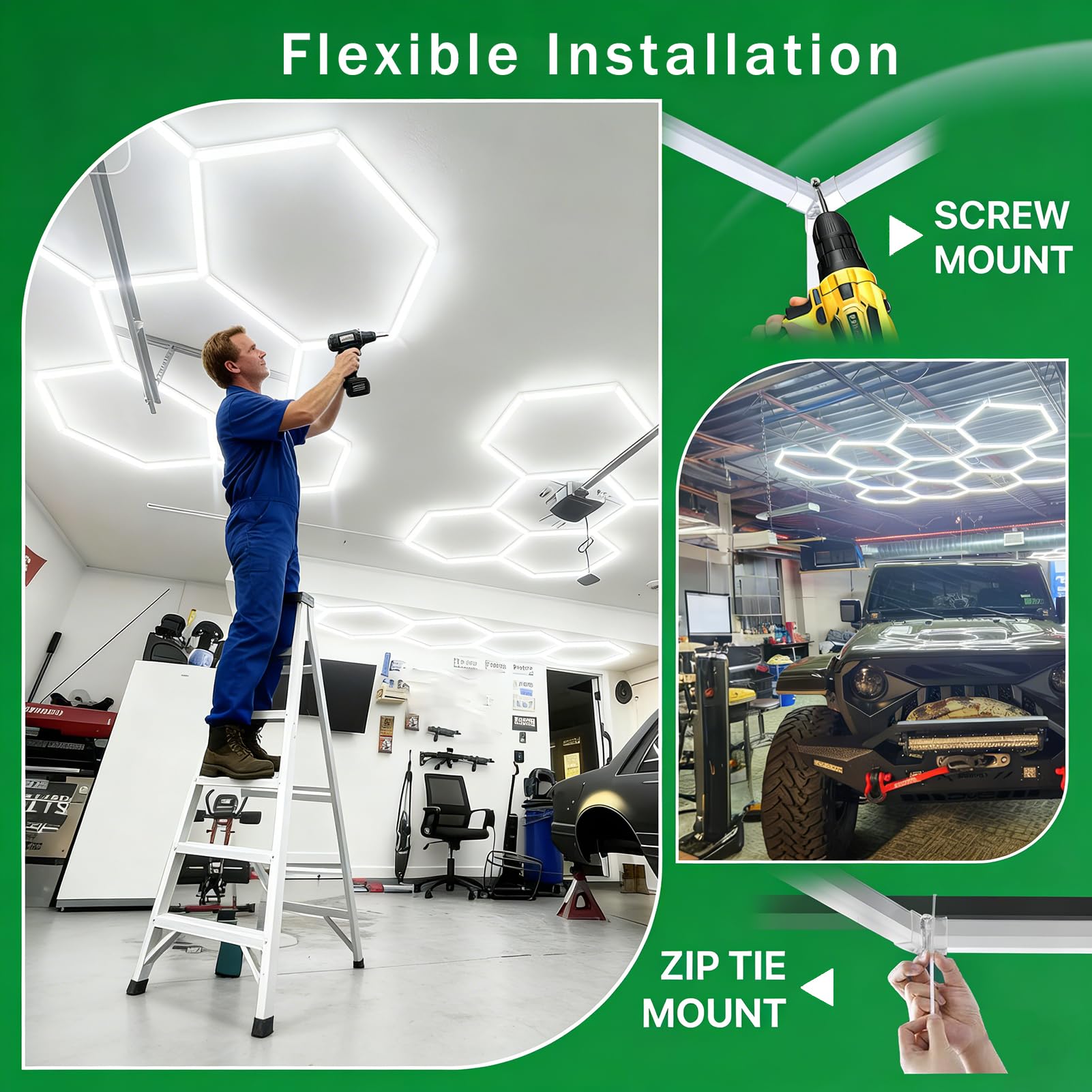Lampada LED Esagonale per Garage,4500K Plafoniera Soffitto Collegabile, Illuminazione per Dettagli Auto, Autolavaggio, Negozio e Esposizione,4500k