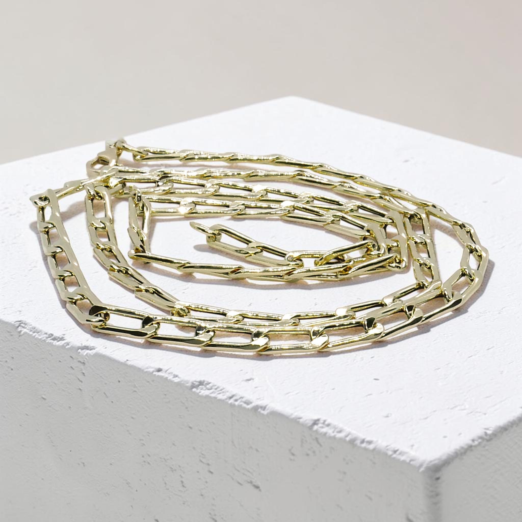 Never Say Never Collar de Oro 18k Hombre Forzado 60 cm – Cadena Elegante Ligera y Aparente de 4 mm – Oro Amarillo 18 Quilates