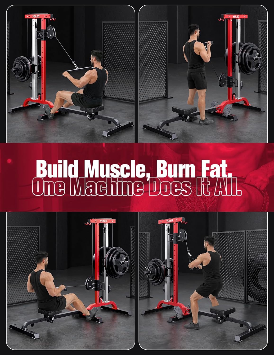 Yoleo Cable Machine Home Gym 2 In 1, Rowing Machine &Amp; Lat Pu...