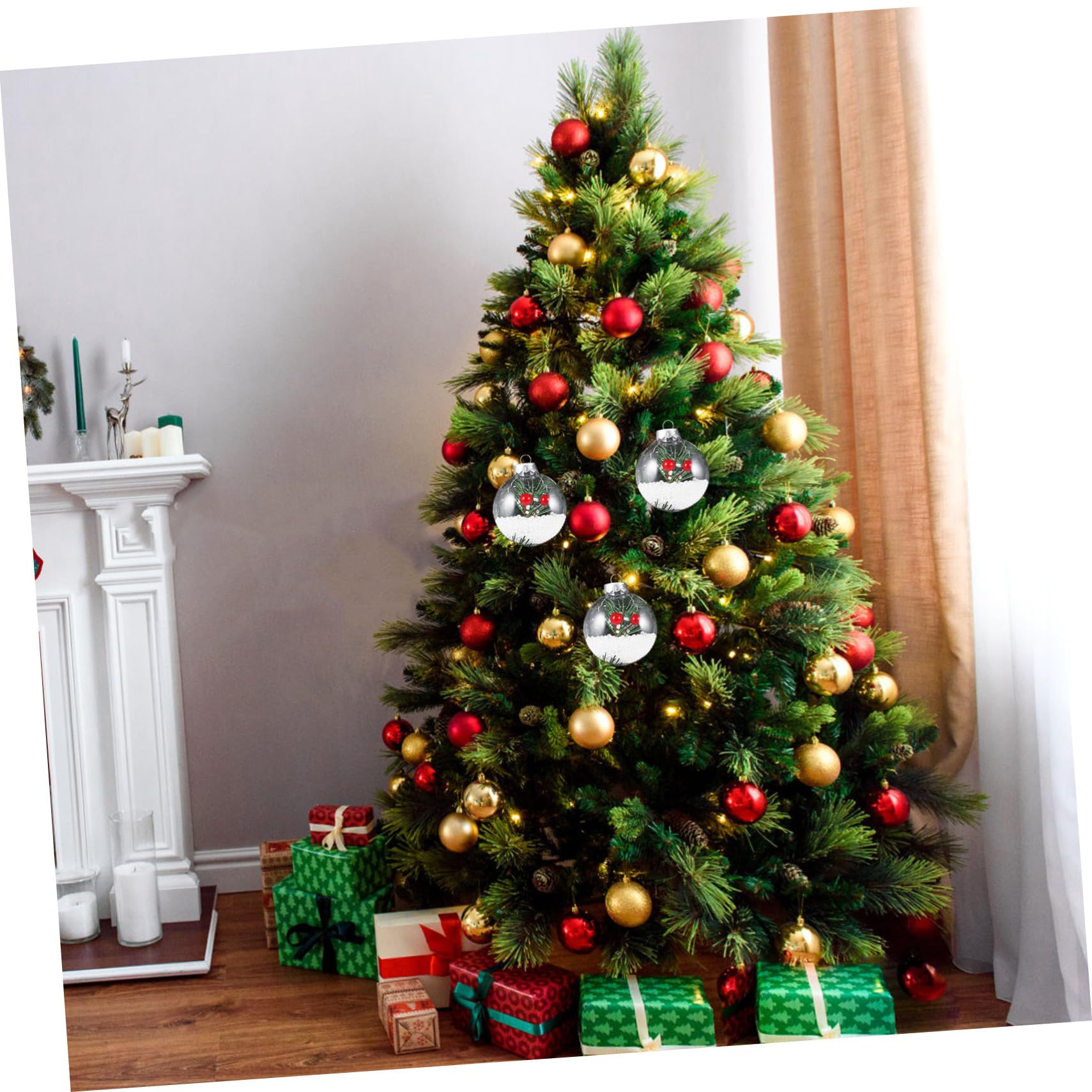 Adornos Colgantes Navideños 80mm Transparentes De Plástico, Bolas Planas Hollow DIY, Decoraciones para Árbol De Navidad, 20 Piezas para Manualidades y Fiestas