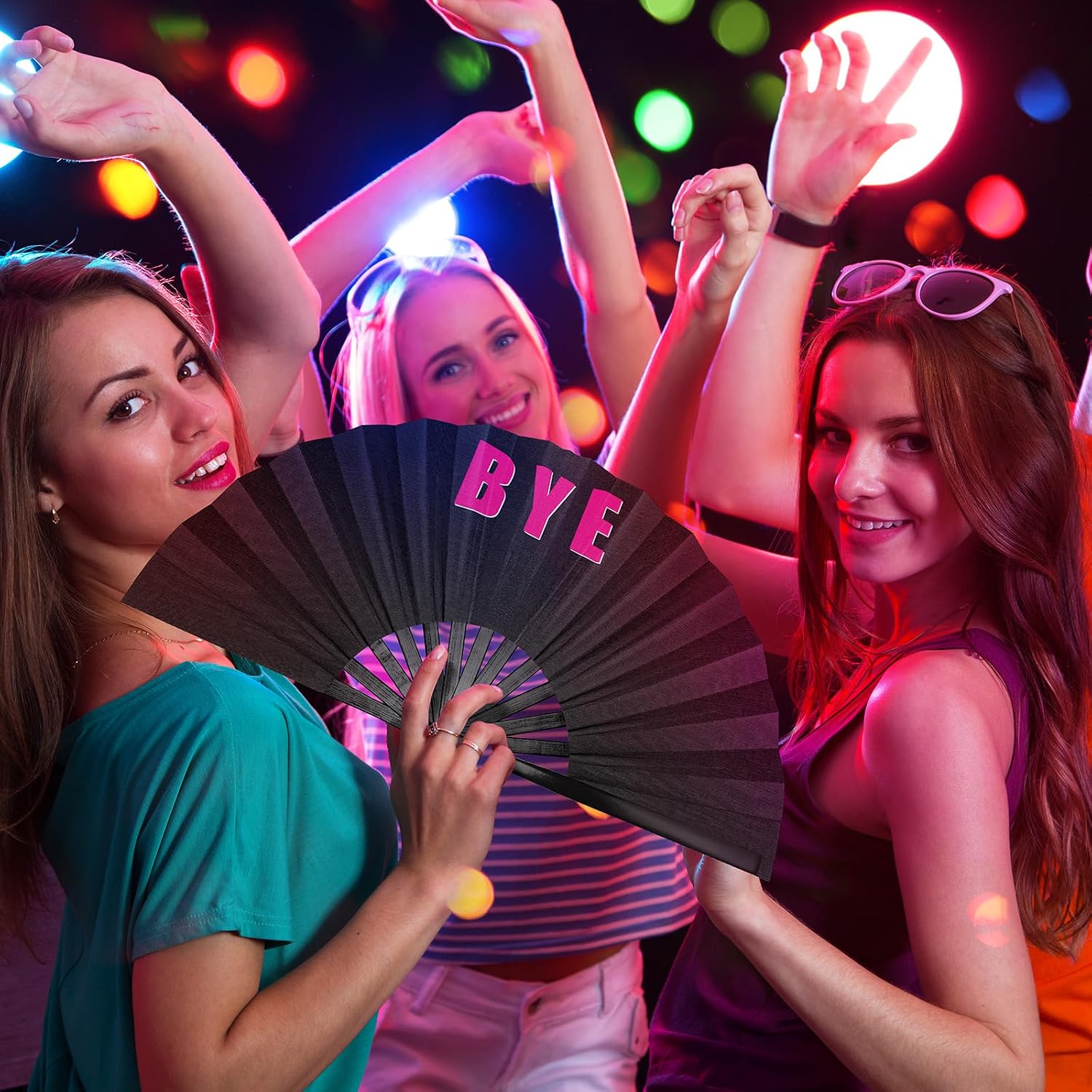 Amyhill 2 Packs 13'' Large Folding Fans for Line Dancing Large Rave Fan festival Bamboo Chinese iconic fans with Voice for Men and Women Party Performance, Dance, Decorations, Gift