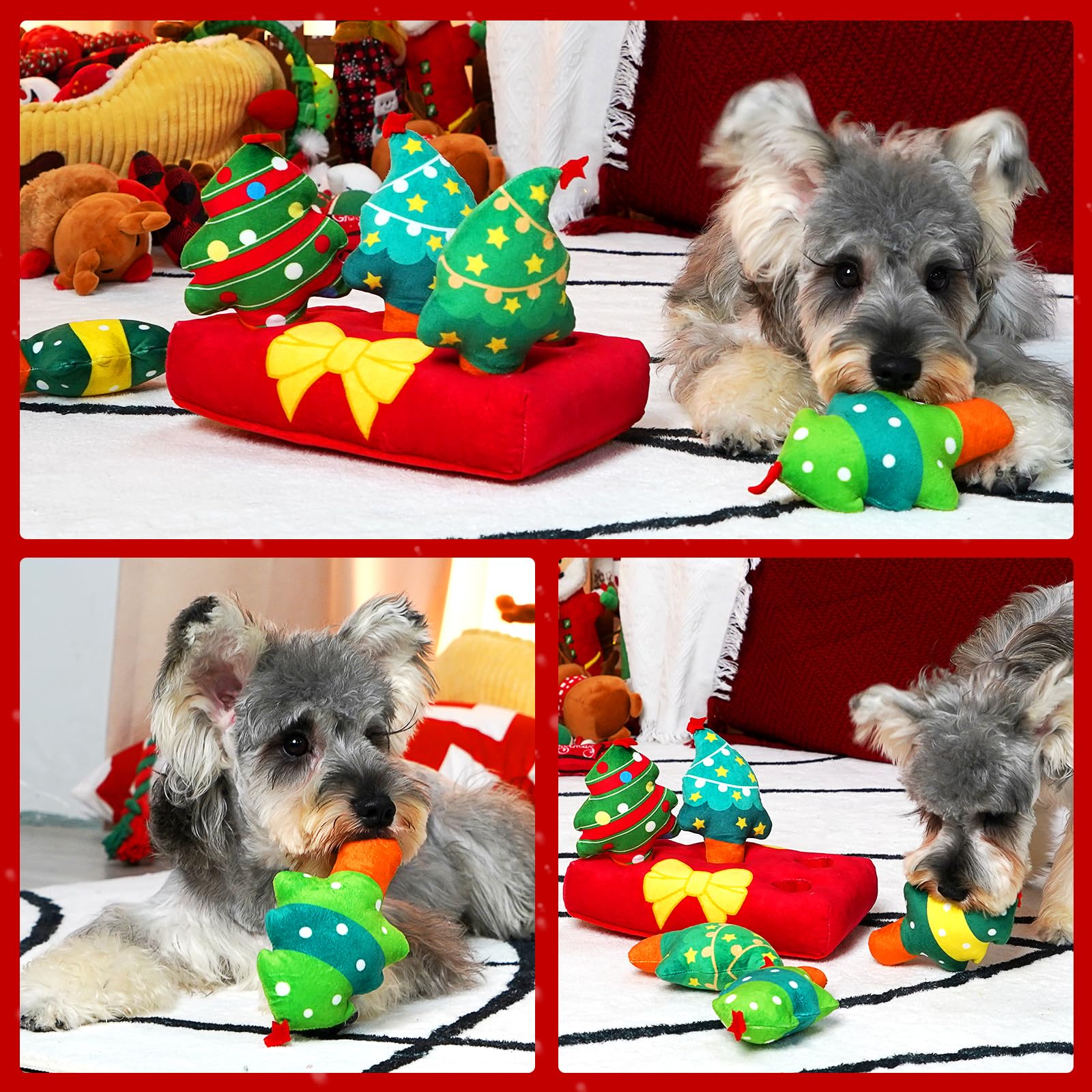Juguetes de Navidad para perros, juguetes interactivos para esconder y buscar, rompecabezas chirriantes de felpa para el aburrimiento y la estimulación, juguetes de enriquecimiento para perros