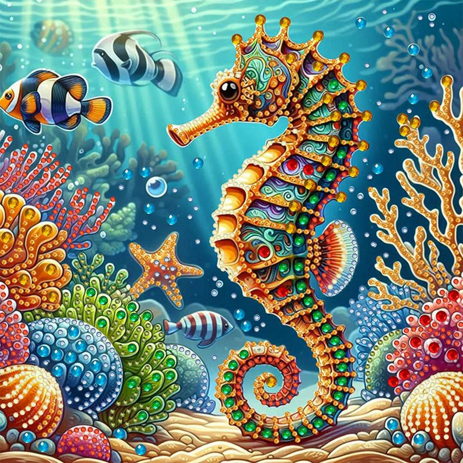 5D DIY Partial Special Shaped Drill Diamond Painting Kit Seahorse Decor 30x30cm