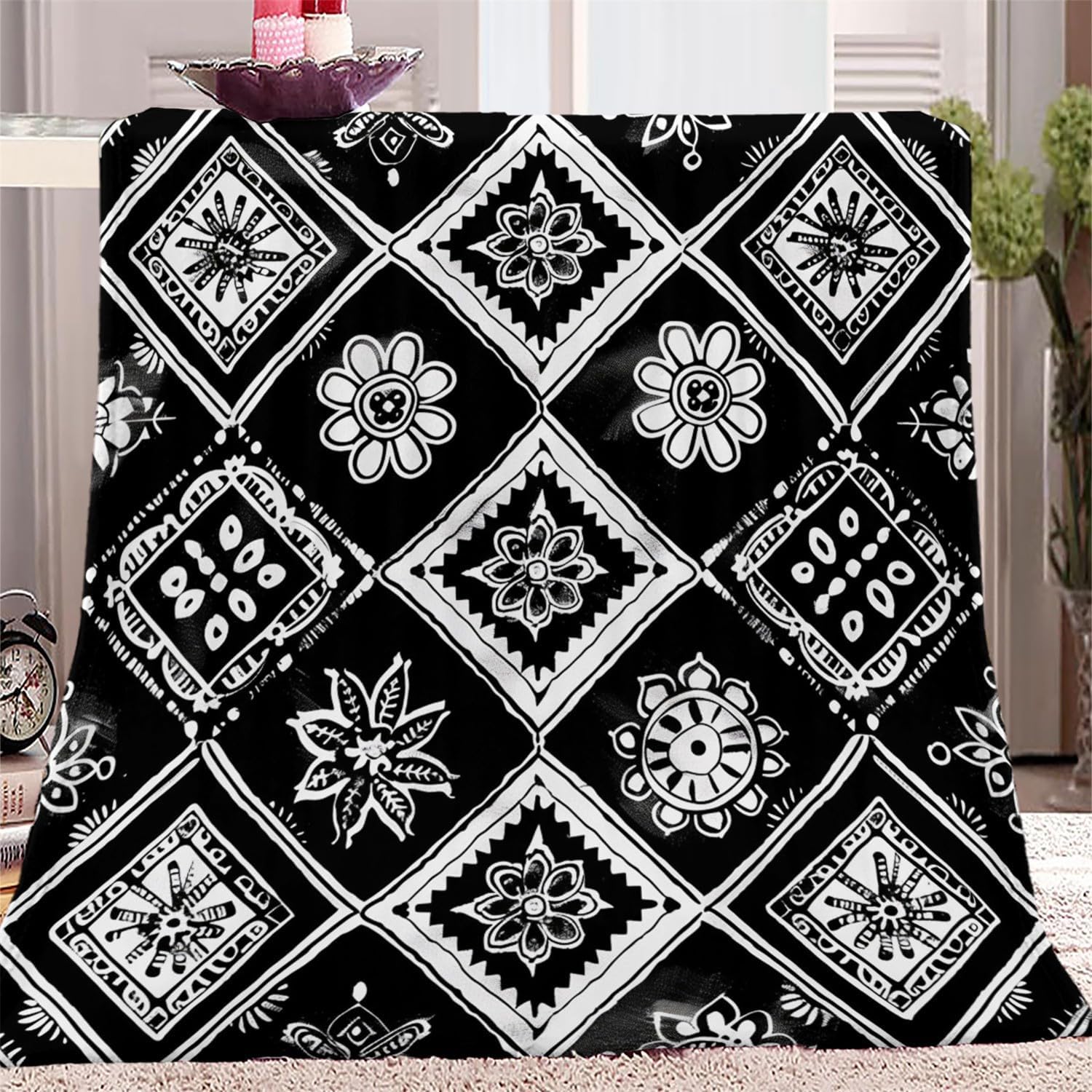 Bohemian Mandala Pattern Flannel Fleece Throw Blankets Queen 60" x 80" Soft Cozy Print Throw, Multi Fluffy Fall Blanket Plush Home Decor for Couch Bed Sofa Living Room Bedroom, Gifts Blanket