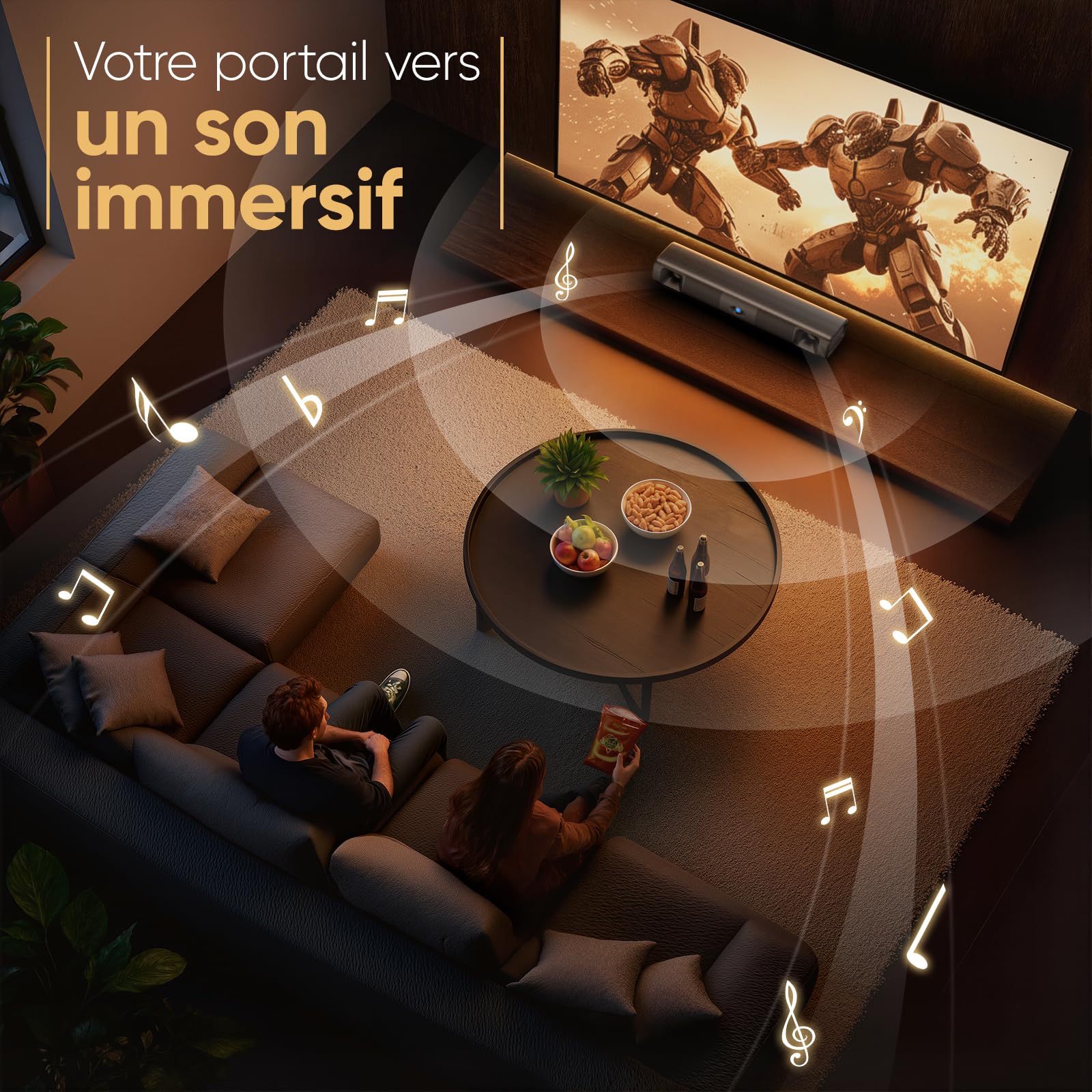 Saiyin Barre de Son TV 17 Pouces 60W Bluetooth 5.3, Enceinte Cinéma Maison | Son surround virtuel, fixation murale, ports HDMI‑ARC/Optique/AUX, convenant pour TV et PC