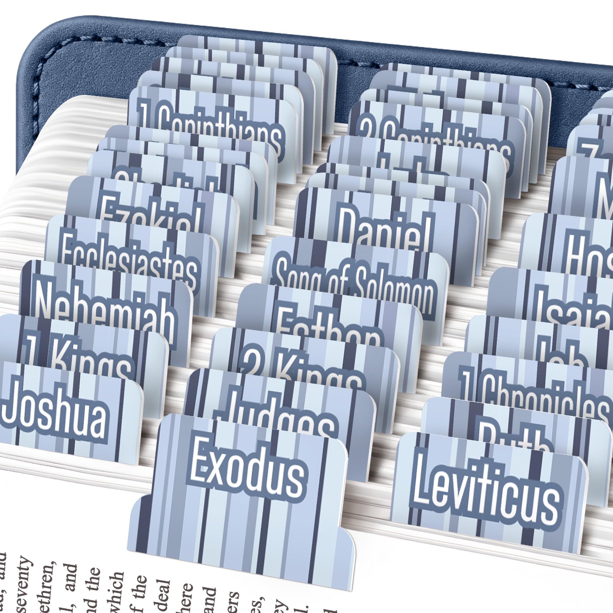 EssexWares - Light Blue Stripes Bible Tabs for Old and New Testament, 80 Large Print Tabs for Bible Study, Water-Resistant and Durable Index Tabs for Women and Men - 1.7" Wide — image 1