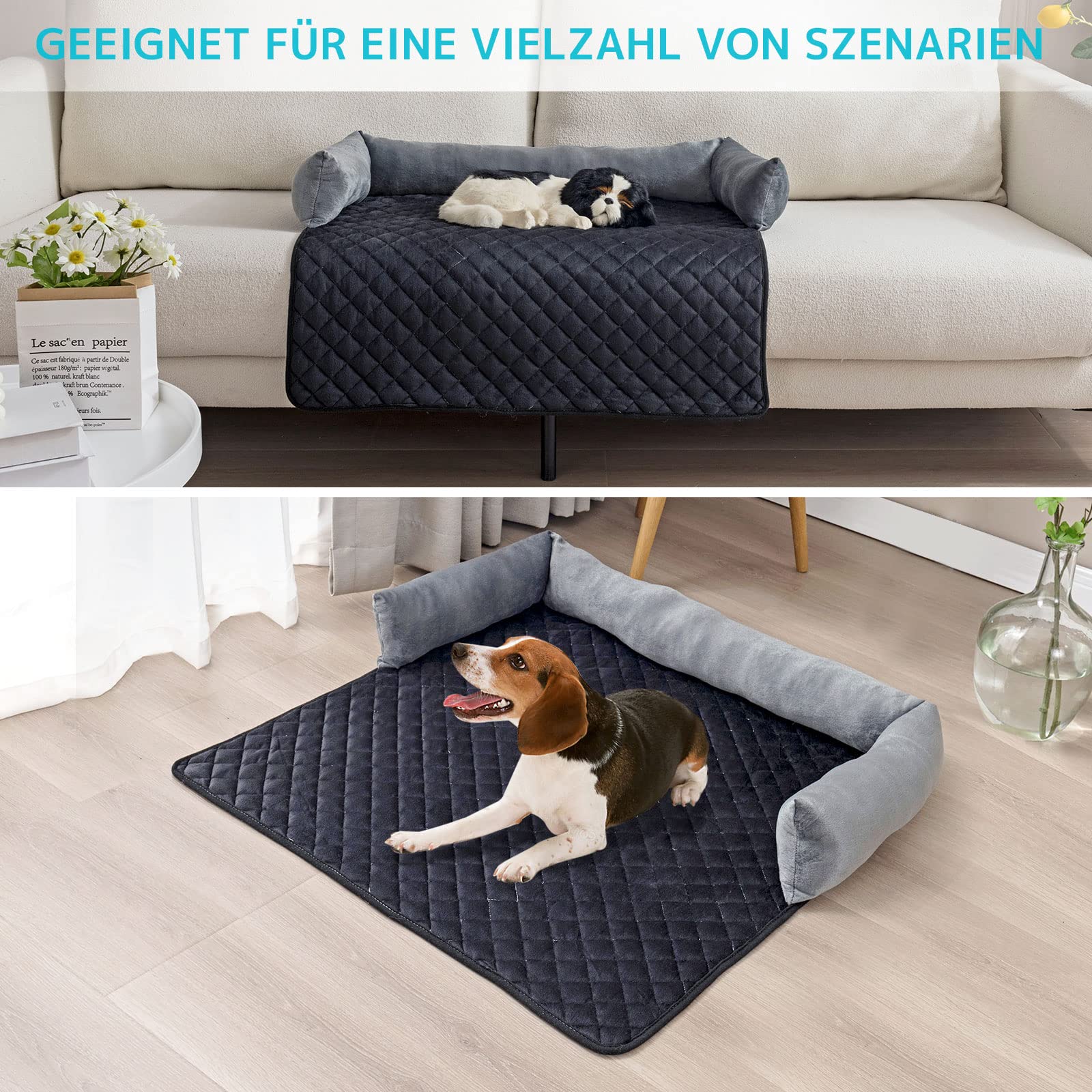 OKYUK Letto per cani, Letto per cani lavabile a mano, Cestino per cani, Coperta per cani, Divano per cani, Copridivano, Super morbido antiscivolo, Cane di taglia grande (75 x 120 cm, Nero Grigio)