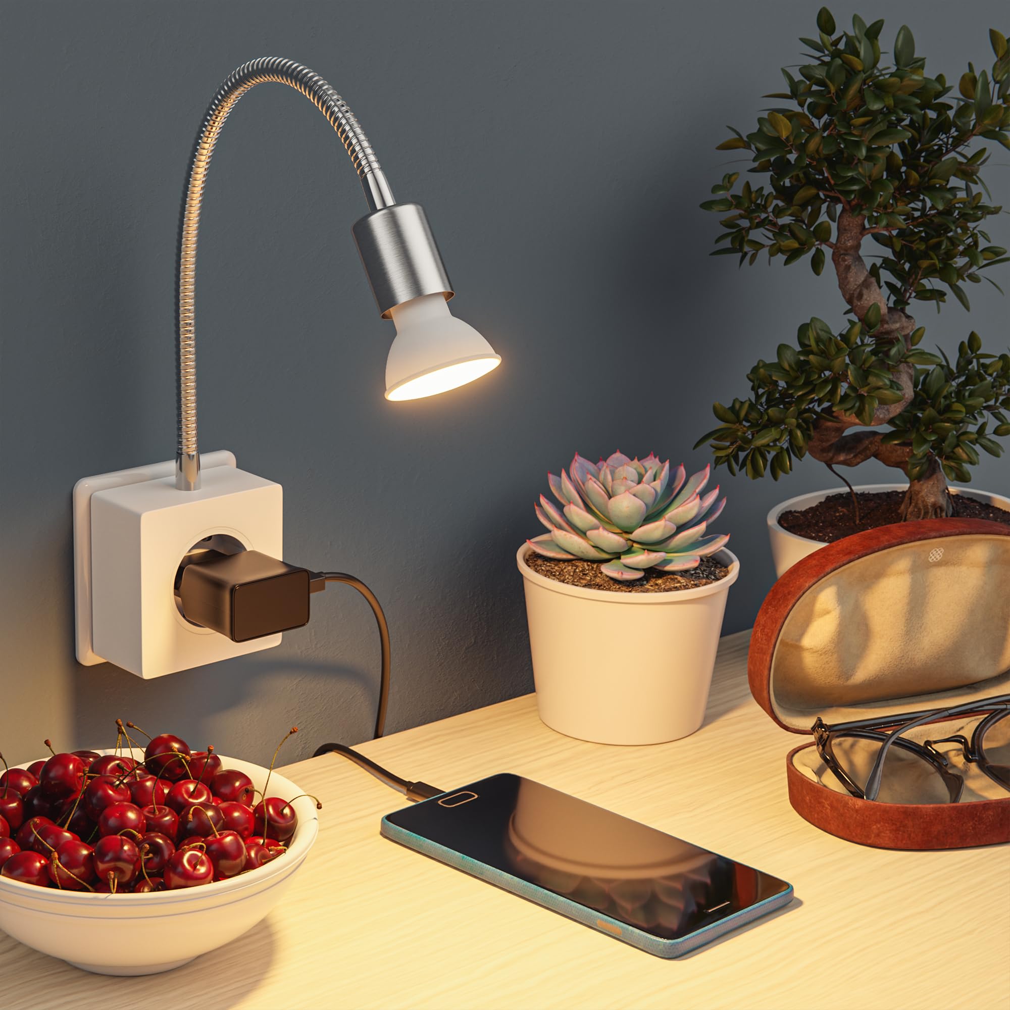 ledscom.de Lampada da presa doppia LESCH, cromata/bianca, con lampadina LED GU10 Smart Home da 5,5 W, 473 lm