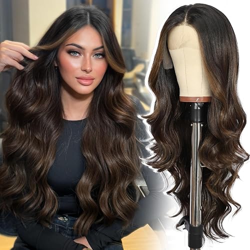 Chocolate Brown Long Wavy Lace Front Wig, 13x4 Synthetic Lace