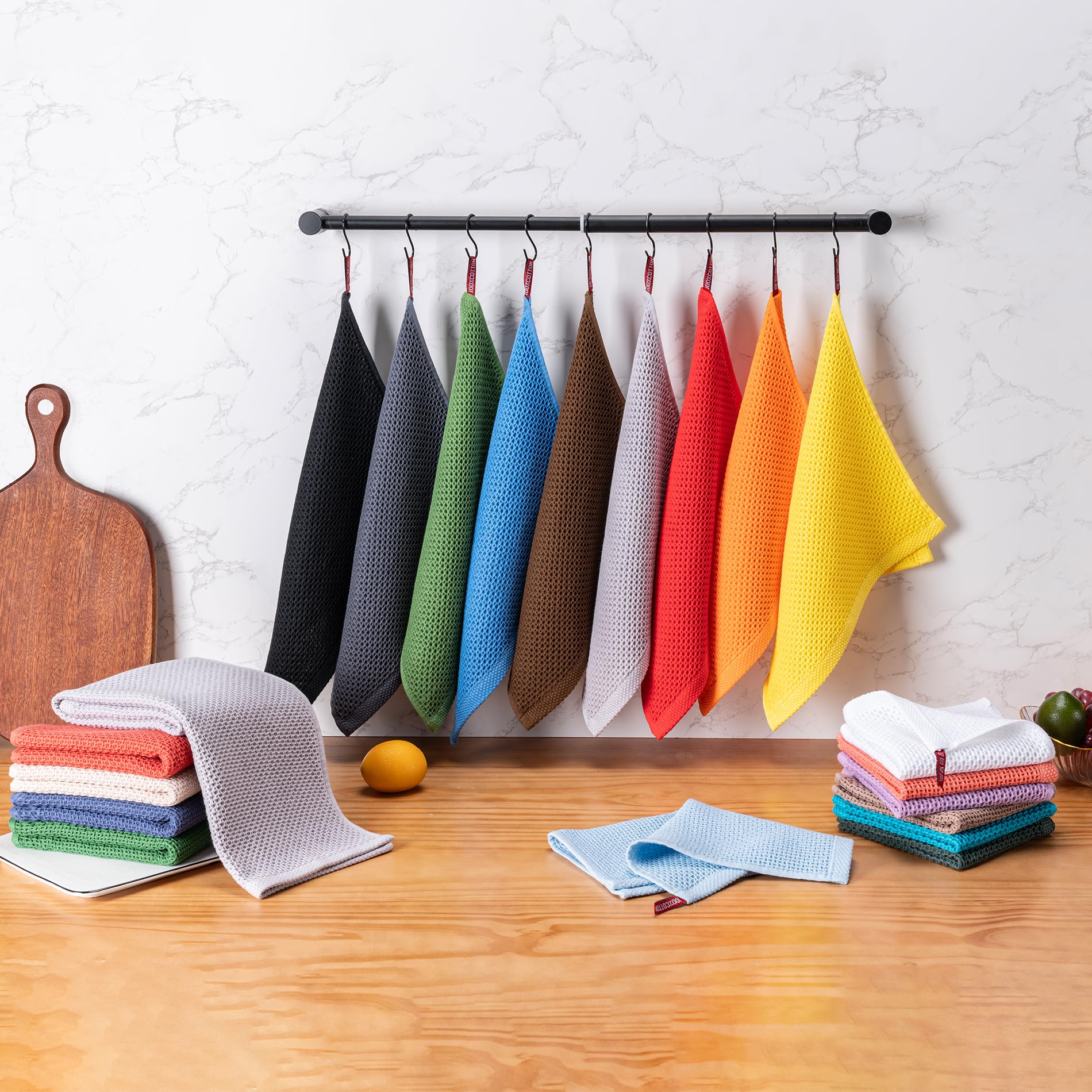 BOOMIBOO ﻿Kitchen Towels 6-Pack Kitchen Dish Cloths,100% Cotton Towels Waffle Weave, Ultra Soft Absorbent, Quick Drying, 12x12 Inches,Dark Grey