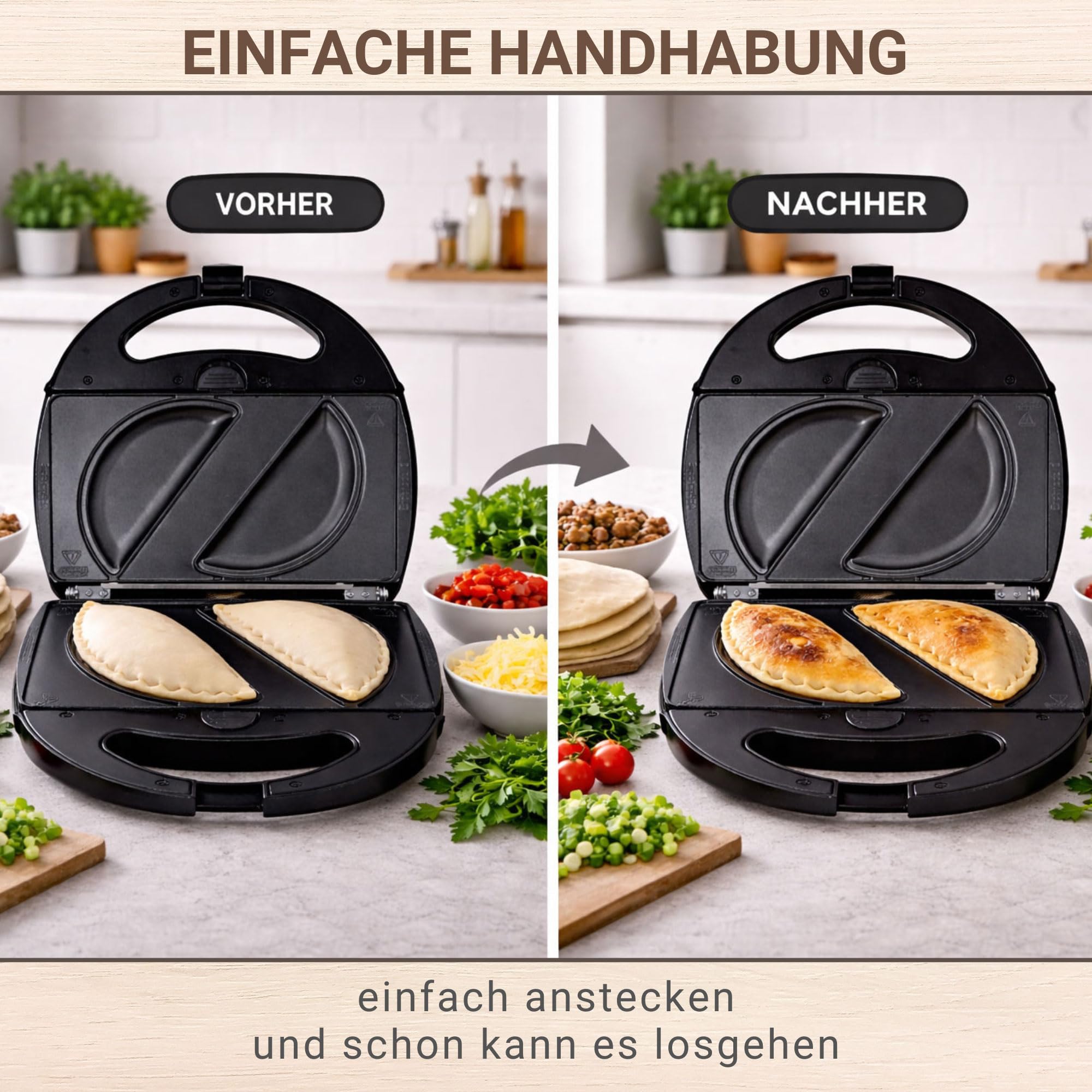 Syntrox Germany Empanada Maker Teigtaschenmaker Chefmaker SM-1300W Empanada mit herausnehmbaren Backplatten