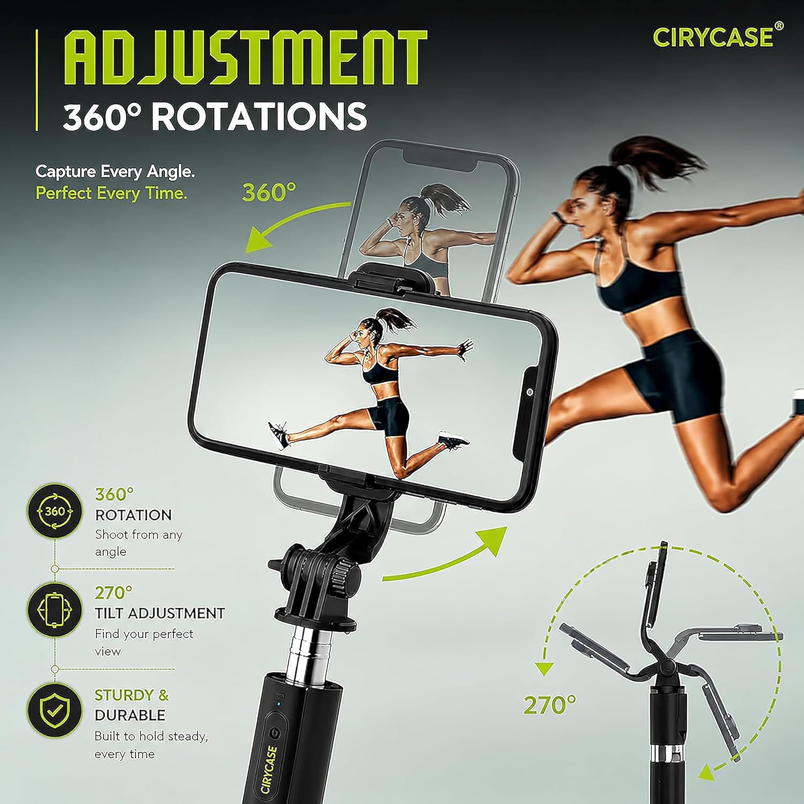 CIRYCASE® Selfie Stick Tripod, 67 inch /170CM Reinforced Tripod for Mobile Phone, Multi-Functional Bluetooth Long Selfie Stick for Travel,Vlogging,Compatible with iPhone and All Smartphones — Amazon image 8