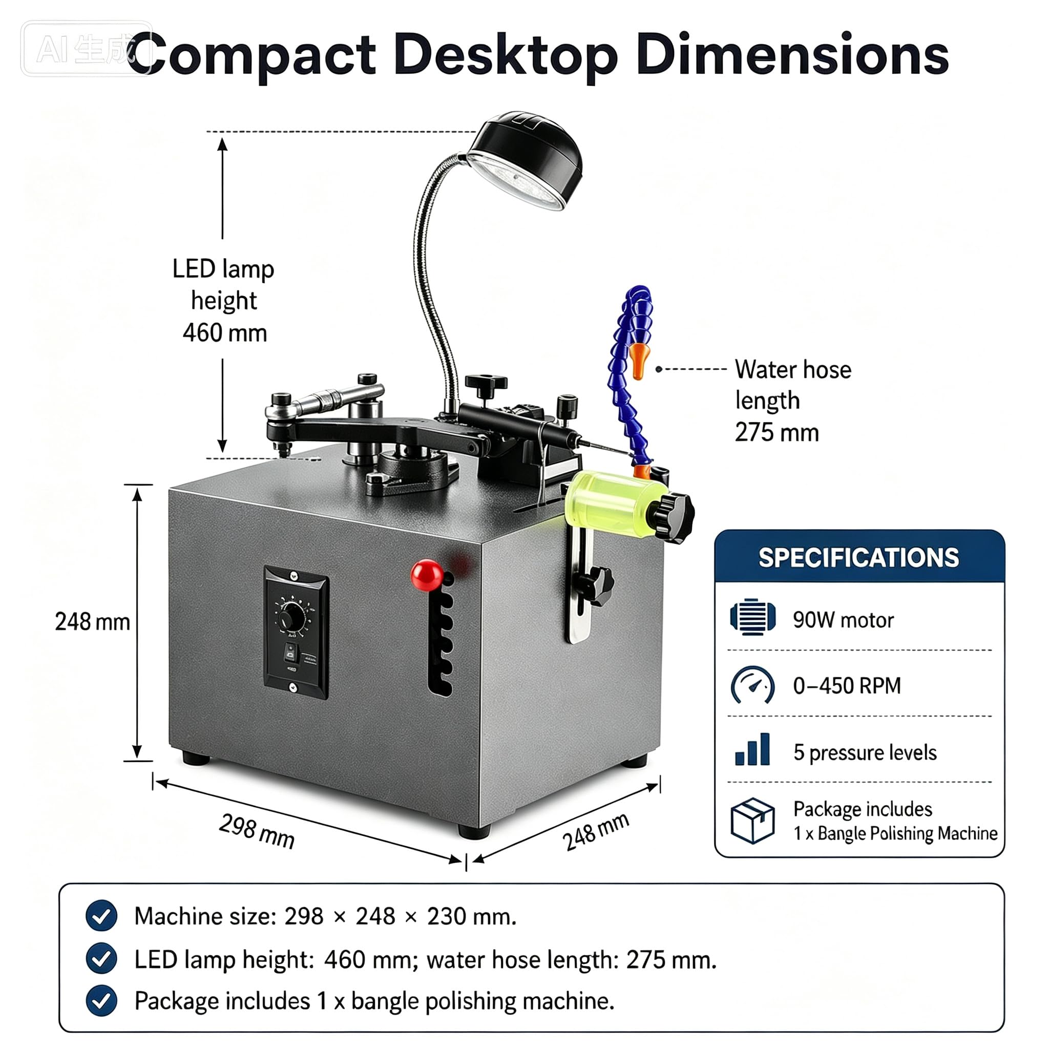 Machine de polissage de bijoux de bureau, 0-450 tr/min, cinq niveaux