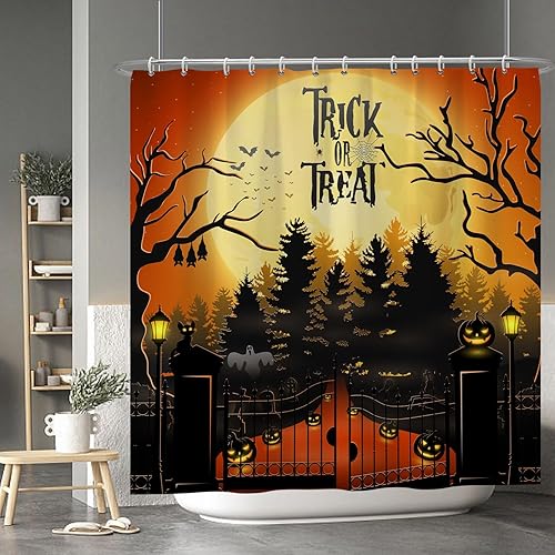 Miniatura 21 de Baocicco Juego de cortinas de ducha de fantasmas de Halloween, encantadores fantasmas de dibujos animados, divertidos trucos o tratos, cortinas de