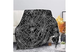 Halloween Throw Blanket Spider Web Print - Black Ultra Soft Cozy Fluffy Fleece Blanket