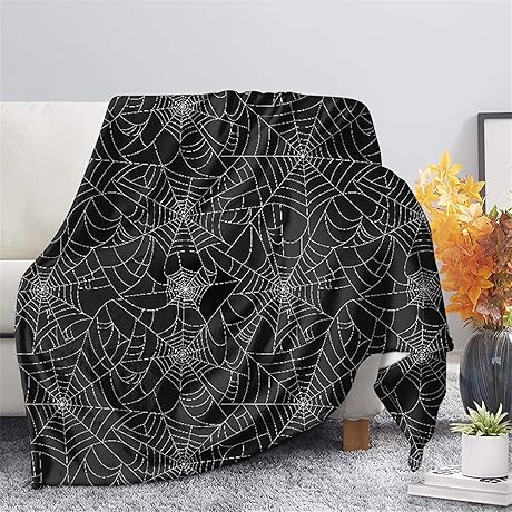 Halloween Throw Blanket Spider Web Print - Black Ultra Soft Cozy Fluffy Fleece Blanket