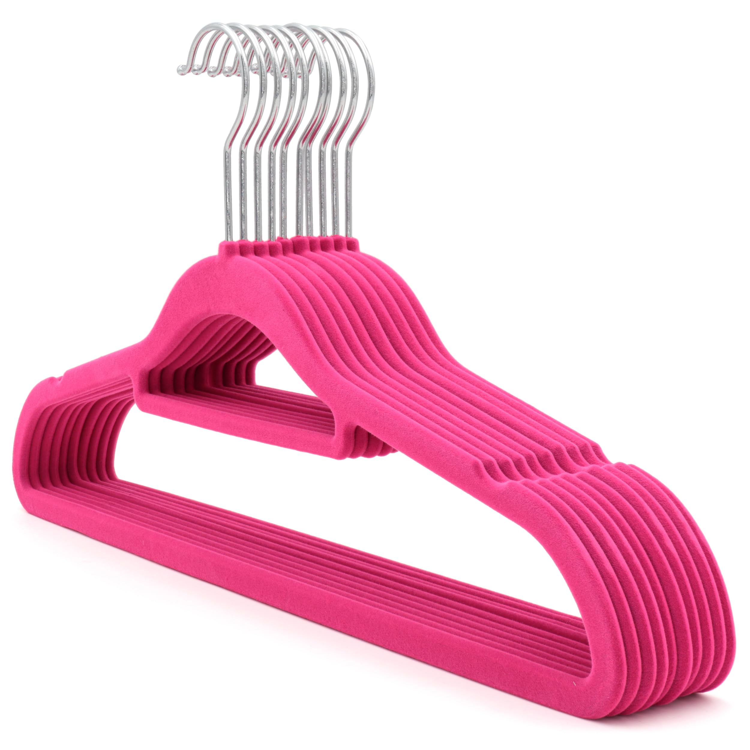 The Hanger Store 60 Pink Non-slip Flocked Velvet Space Saving Coat Clothes Hangers with Trouser Bar — image 1