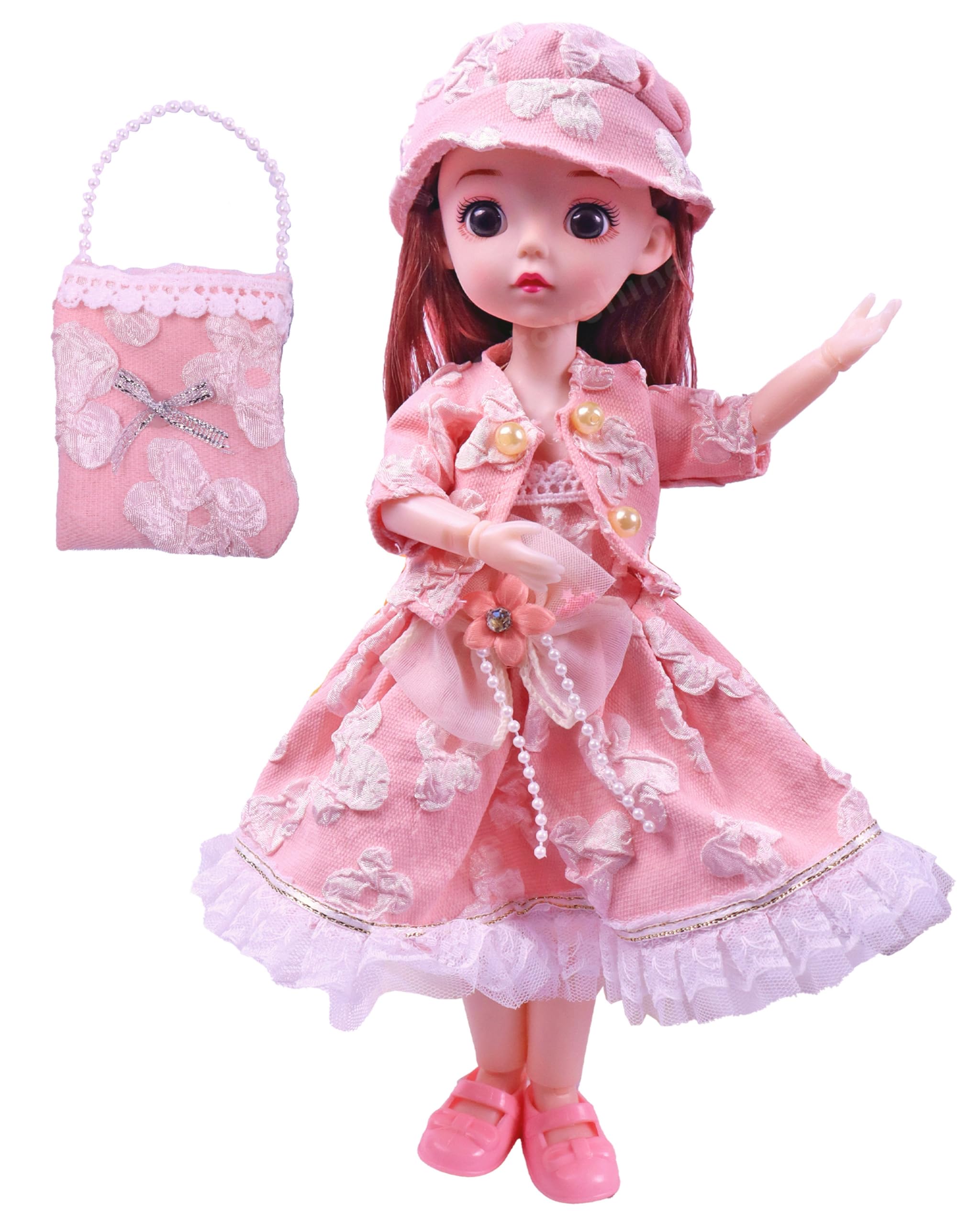 Toyshine 12 Inch Cute Doll with 3D Eyes & Beautiful Wedding Dress with Movable Joints Pretend Play Toy Birthday Gift for Age 3 Year and Above - Pink