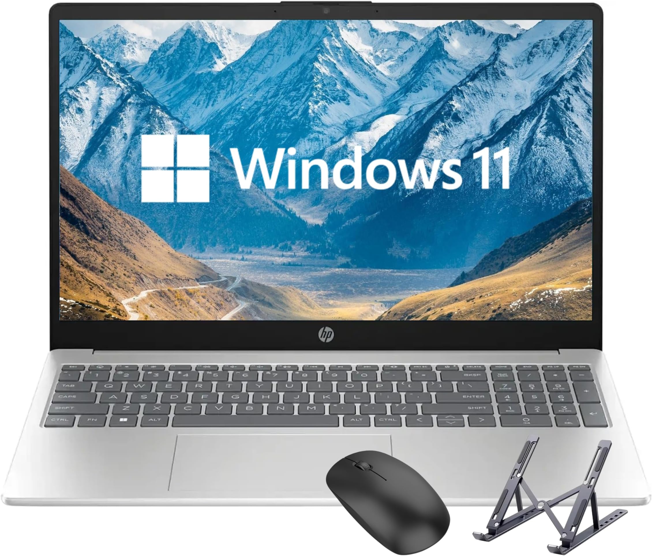 HP 15.6 inch Laptop, Intel i5 Processor Up to 4.4 GHz, 32GB RAM, 2TB SSD, HD Touch Screen, Intel Iris Xe Graphics, Windows 11 Home, Webcam, Wi-Fi, Bluetooth, Natural Silver, Alpacatec Accessories