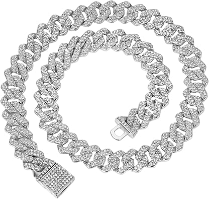 GIHENHAO Cuban Link Chain for Men,Silver Necklace and Bracelet,Miami Cuban Chains,Bling Diamond Chain for Hip Hop Jewelry