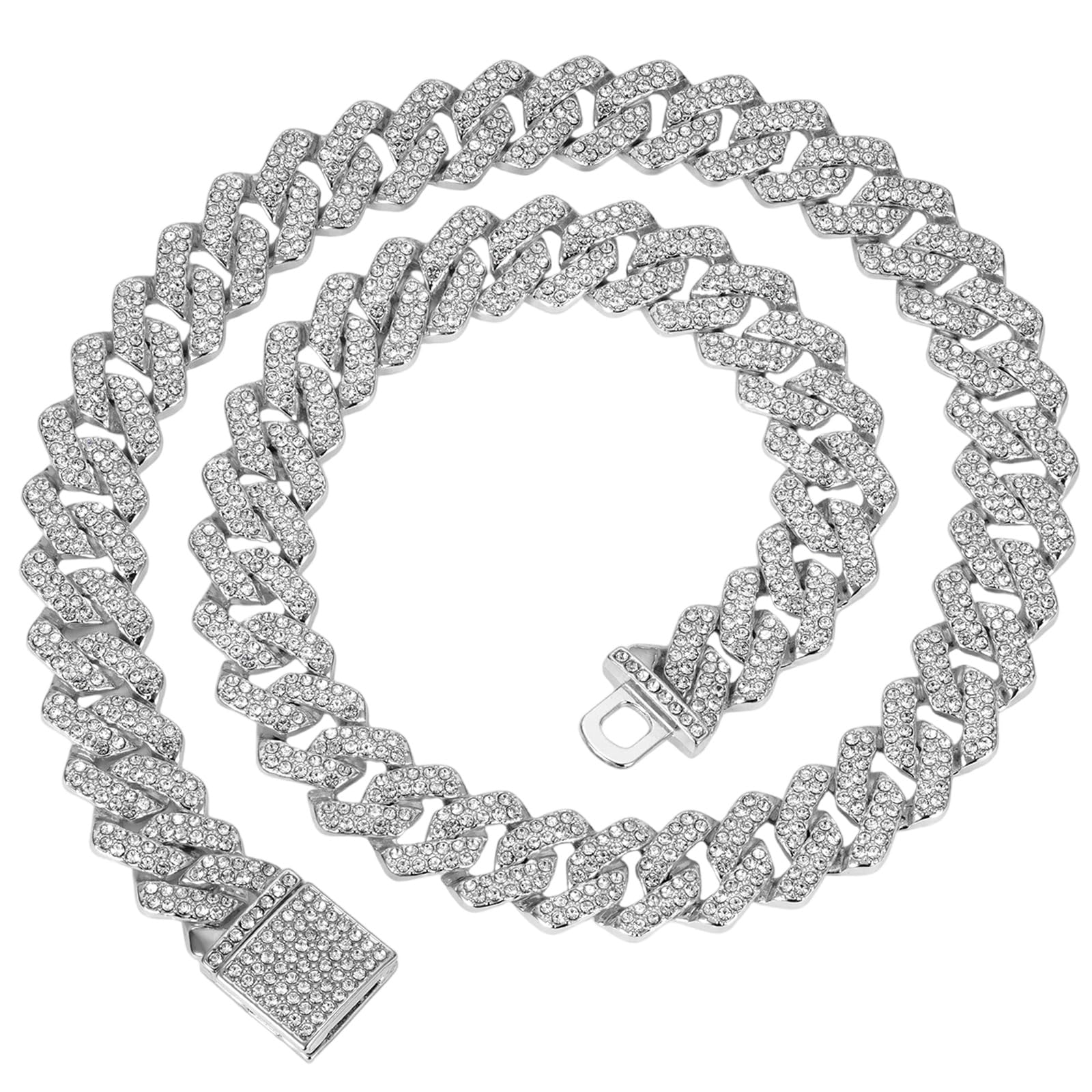 Cuban Link Chain for Men,Silver Necklace and Bracelet,Miami Cuban Chains,Bling Diamond Chain for Hip Hop Jewelry