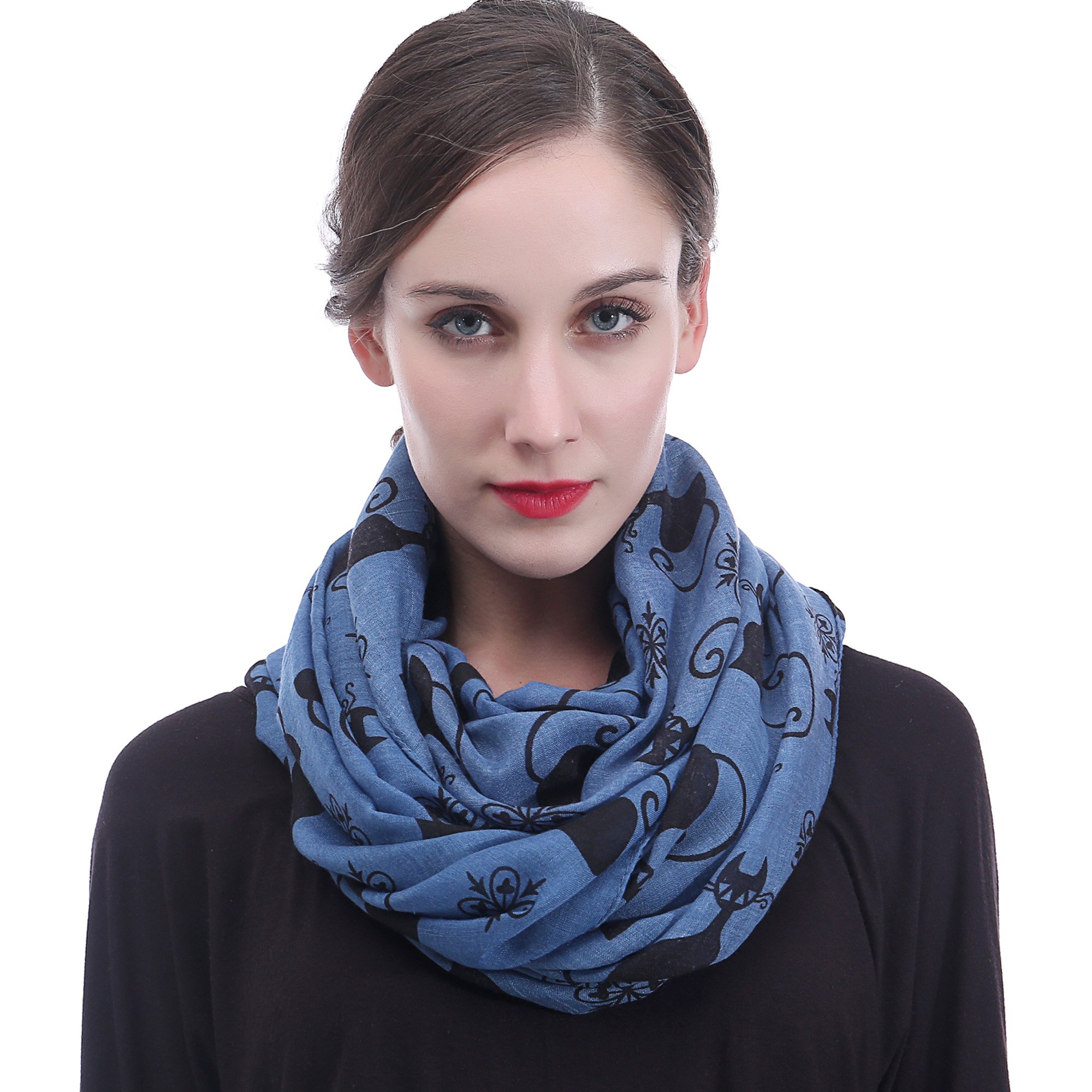 Lina & Lily Cat Animal Print Women's Infinity Scarf Snood Lightweight (Blue)