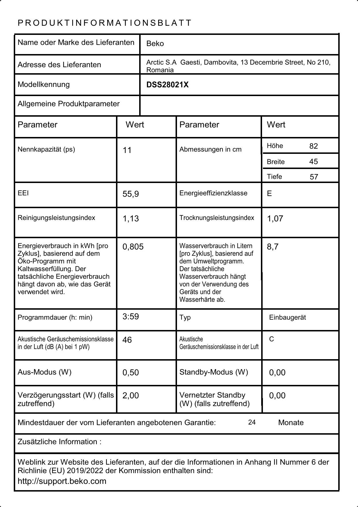 Beko DSS28021X Teilintegrierter Geschirrspüler 45 cm, 10 Maßgedecke, Energieeffizienzklasse E, 8 Programme, Quick&Shine, HygieneIntense, Watersafe+, Edelstahlblende